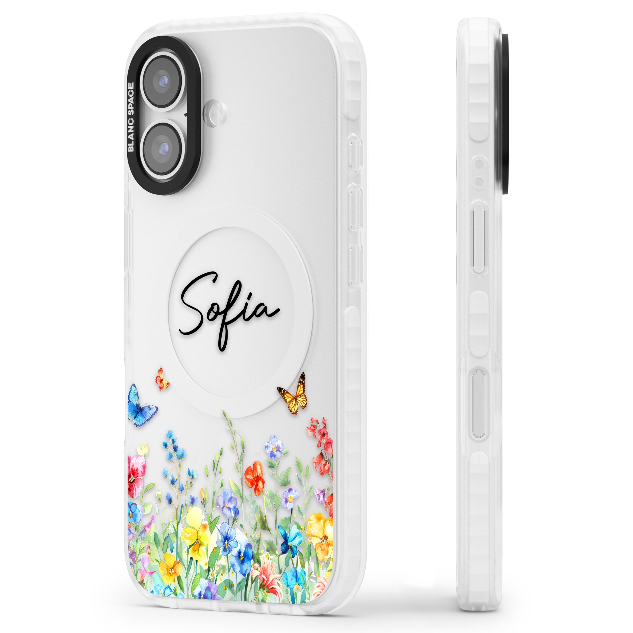 Personalised Buterflies Wildflowers iPhone 17 Impact Clear Phone Case Side Profile