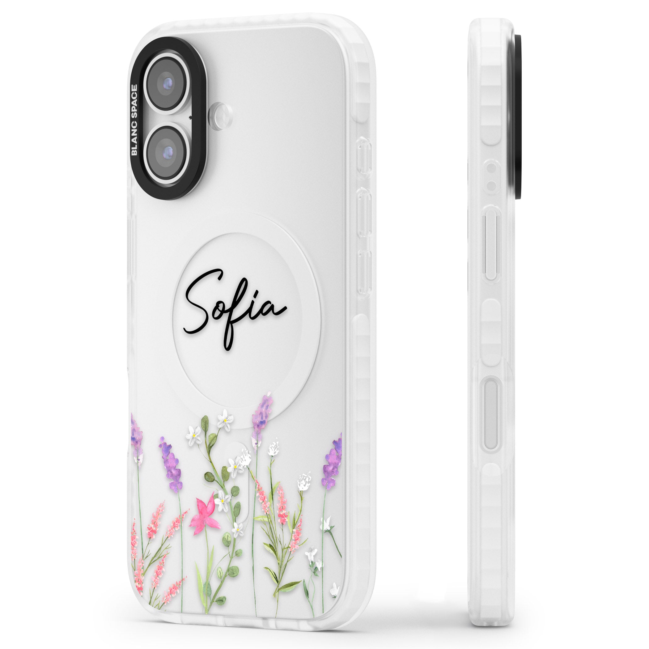 Personalised Lavender Wildflowers iPhone 17 Impact Clear Phone Case Side Profile