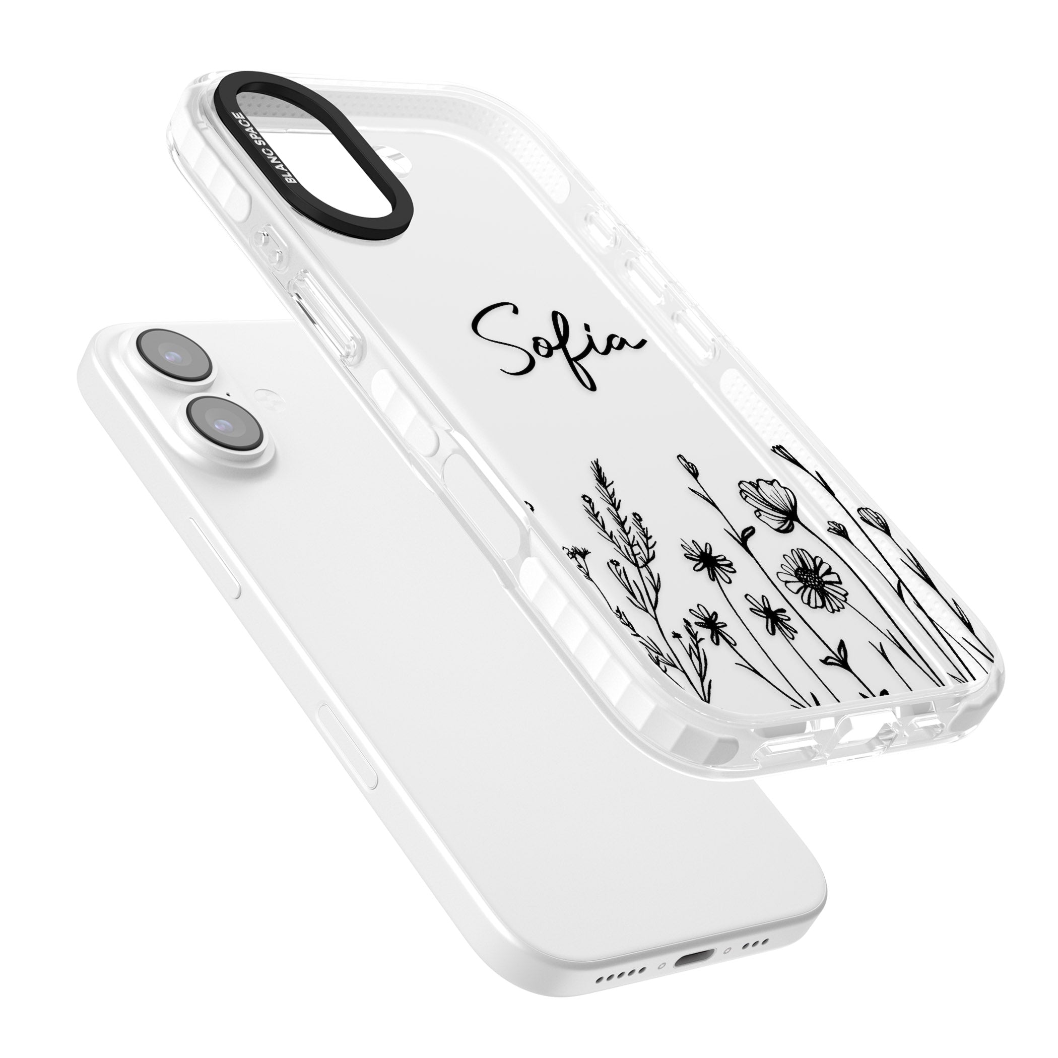 Personalised Black Wildflowers iPhone 17 Impact Clear Phone Case Colours