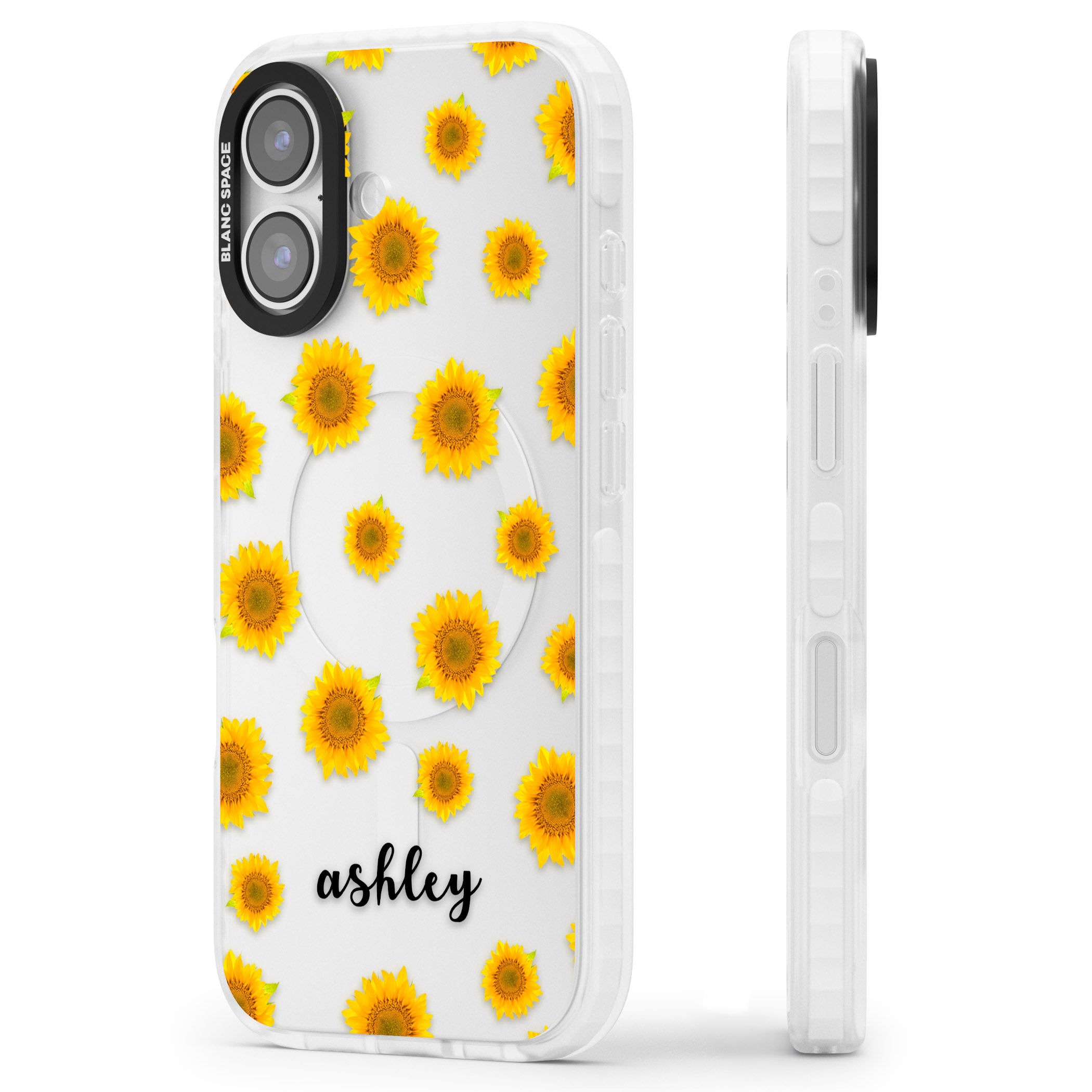 Personalised Sunflowers & Cursive iPhone 17 Impact Clear Phone Case Side Profile