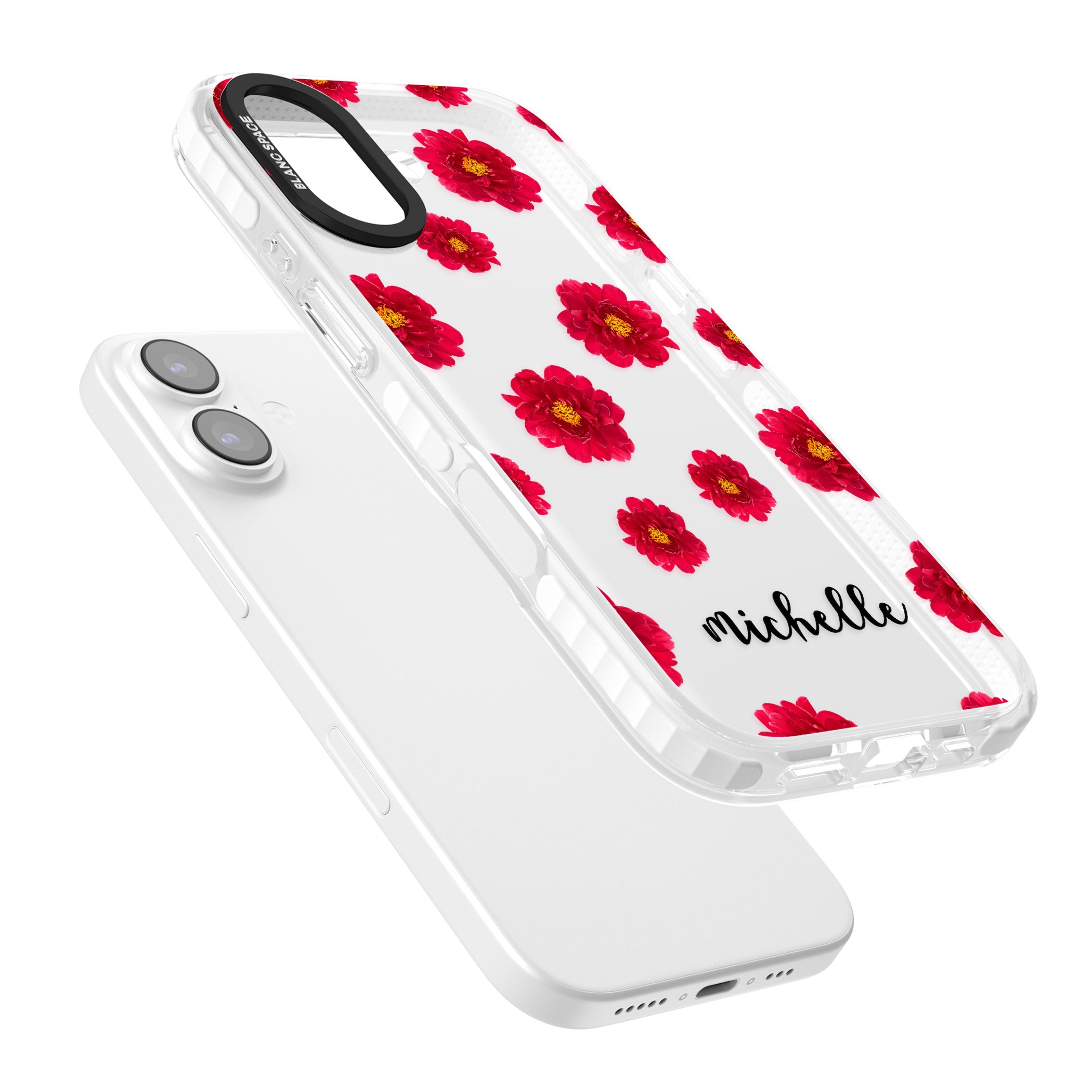 Personalised Red Peonies & Cursive iPhone 17 Impact Clear Phone Case Colours