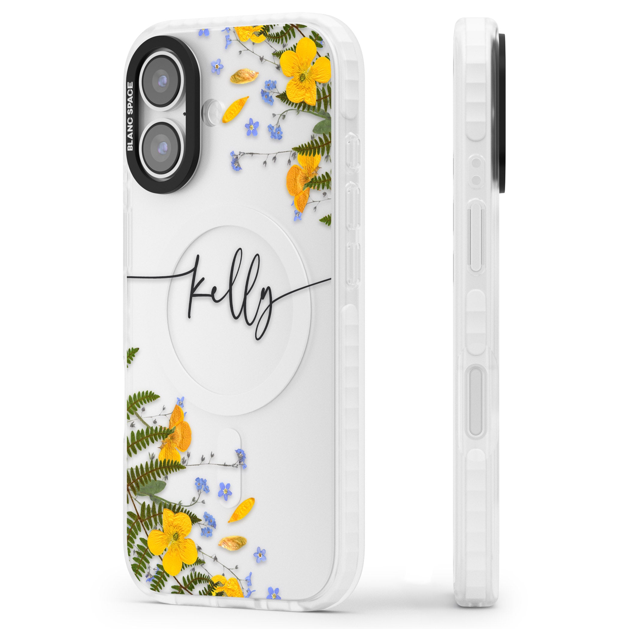 Personalised Ferns & Wildflowers iPhone 17 Impact Clear Phone Case Side Profile
