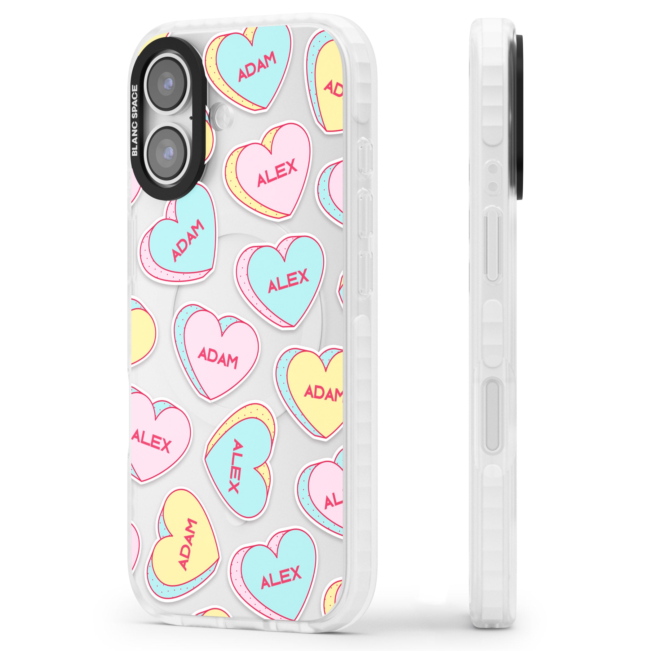 Personalised Love Hearts iPhone 17 Impact Clear Phone Case Side Profile