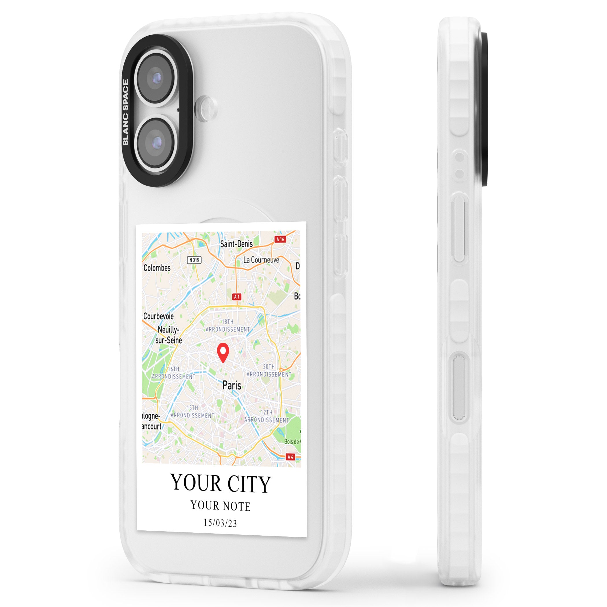 Personalised World Map iPhone 17 Impact Clear Phone Case Side Profile