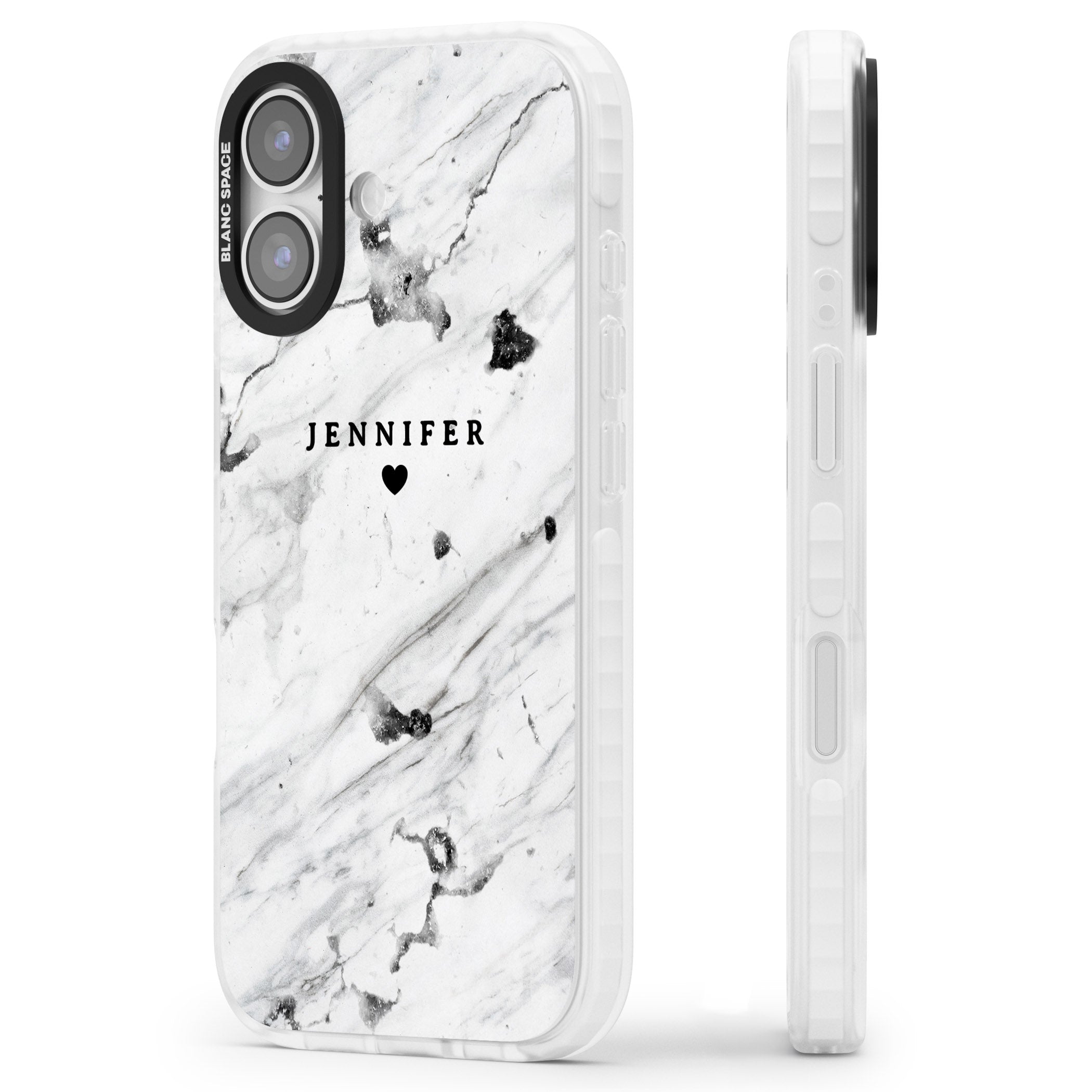 Personalised Marble Heart iPhone 17 Impact Clear Phone Case Side Profile