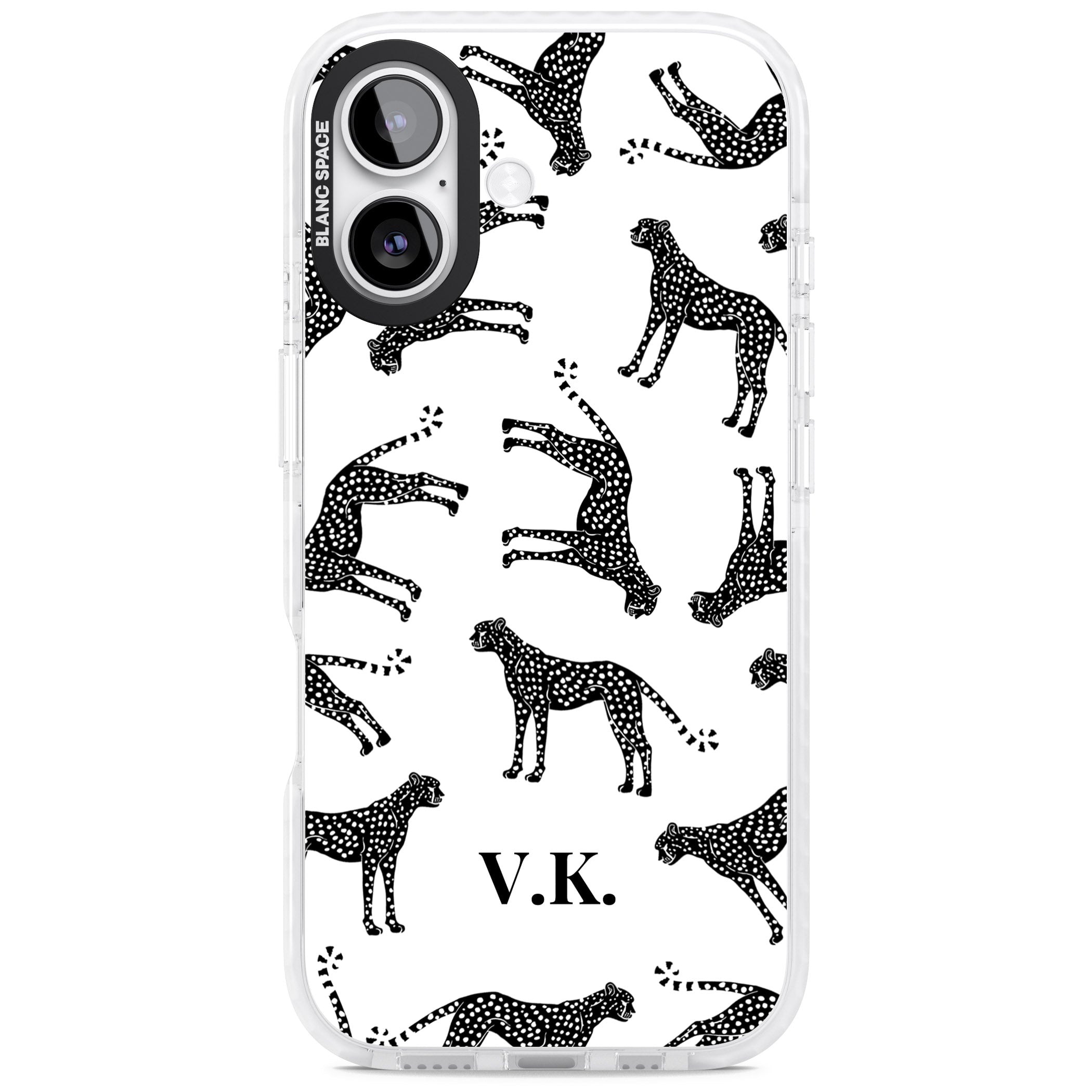Personalised Black & White Cheetah Pattern iPhone 17 Impact Clear Phone Case