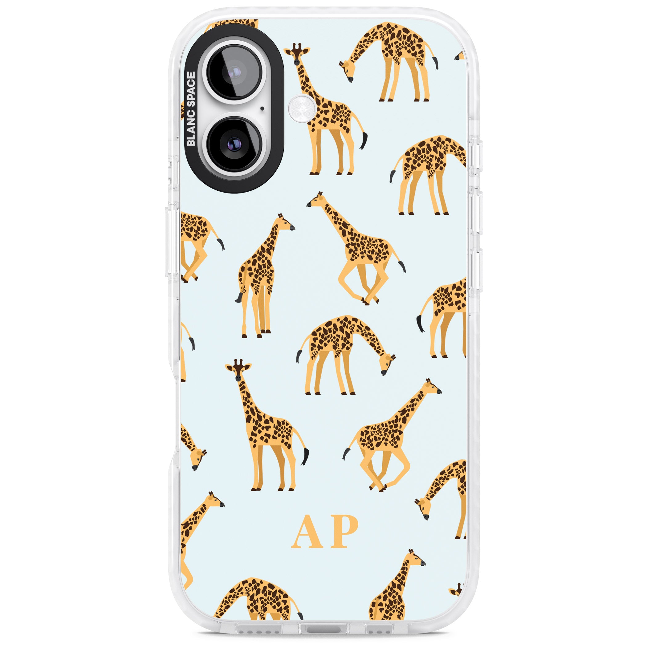 Personalised Safari Giraffe Pattern On Blue iPhone 17 Impact Clear Phone Case