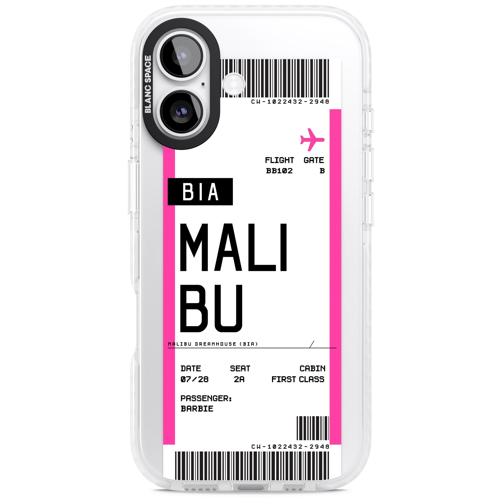 Personalised Pink Malibu Boarding Pass iPhone 17 Impact Clear Phone Case
