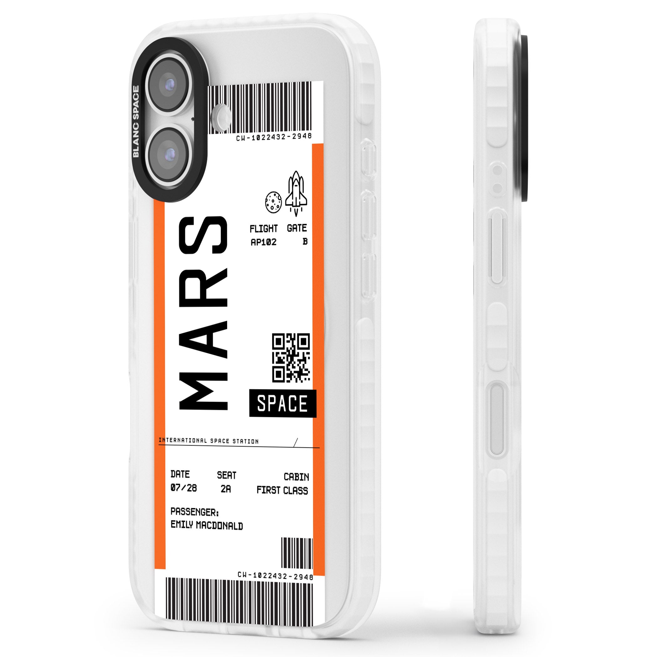 Personalised Mars Travel Ticket iPhone 17 Impact Clear Phone Case Side Profile