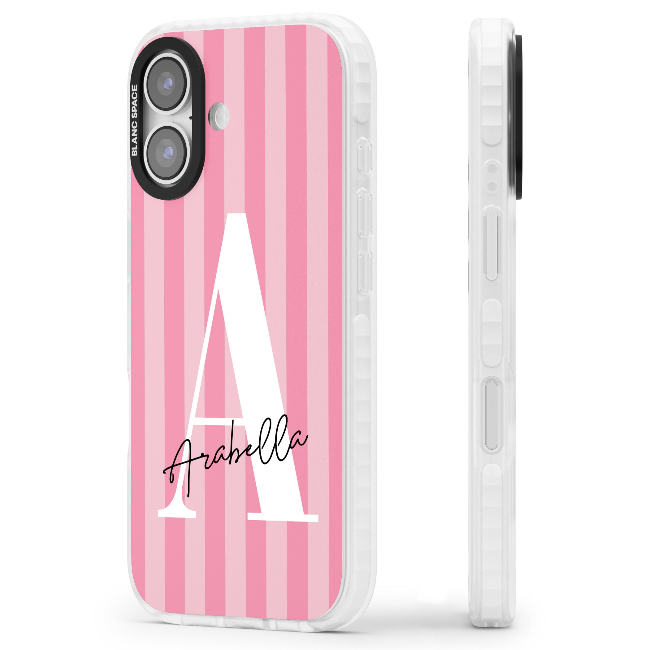 Personalised Pink Stripes Initial iPhone 17 Impact Clear Phone Case Side Profile