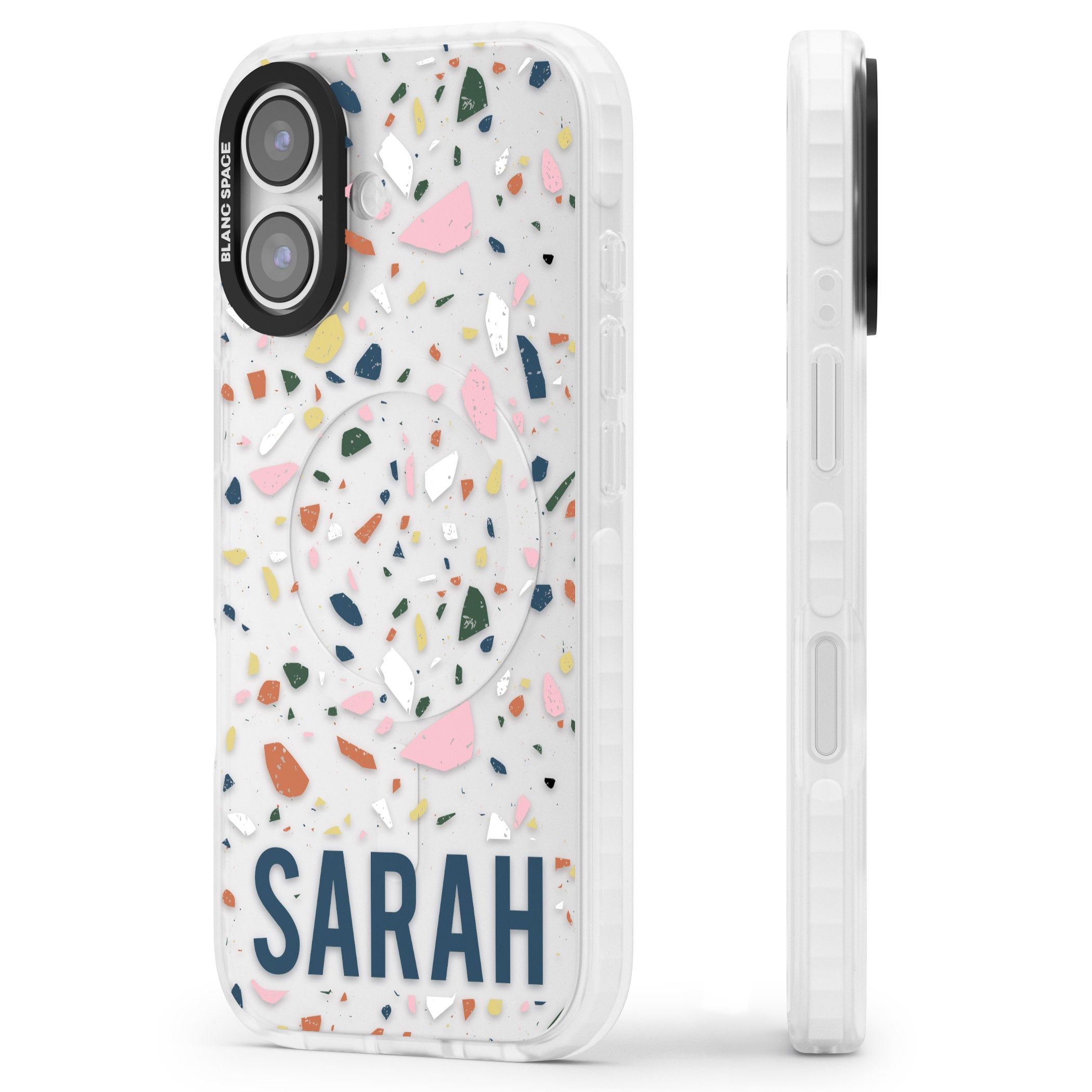 Personalised Terrazzo iPhone 17 Impact Clear Phone Case Side Profile