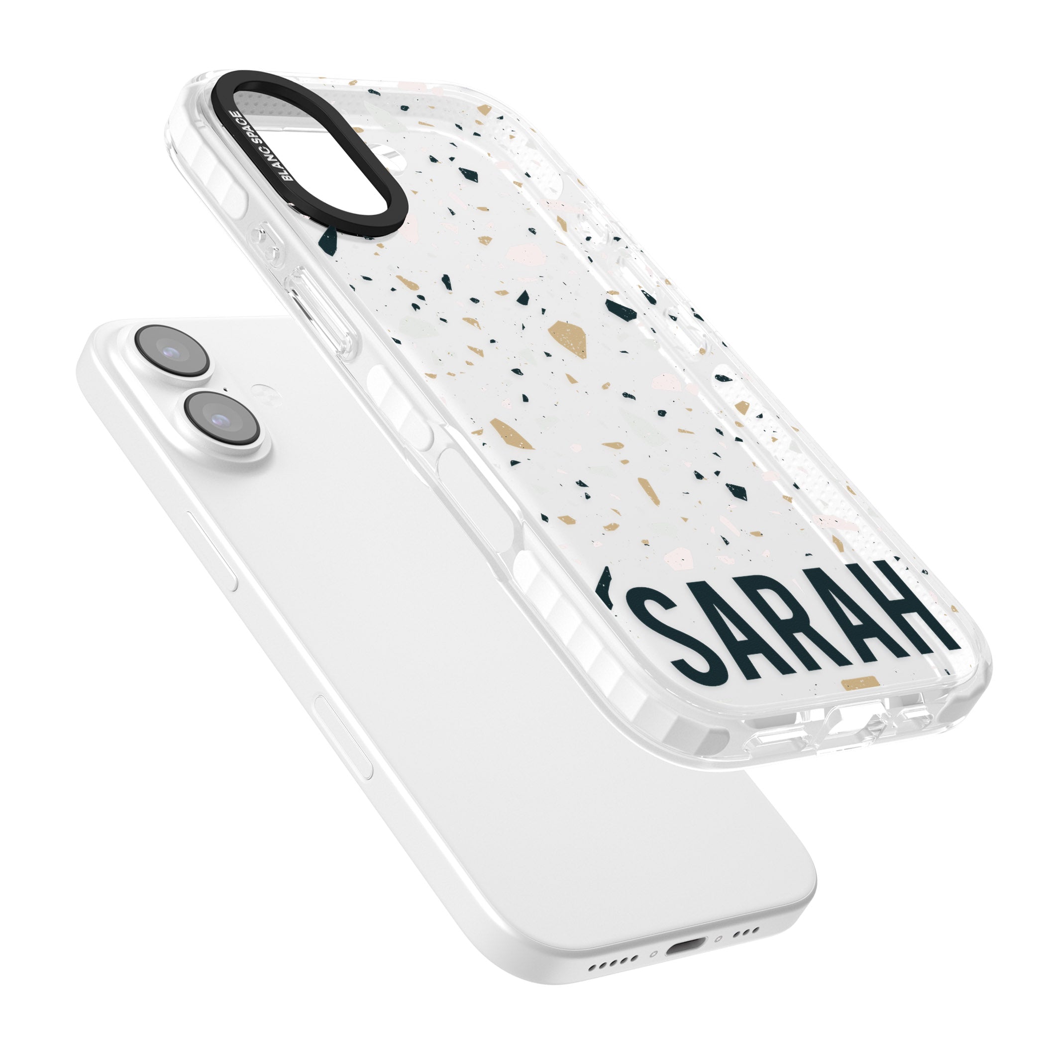 Personalised Terrazzo Blue, Pink, Brown iPhone 17 Impact Clear Phone Case Colours