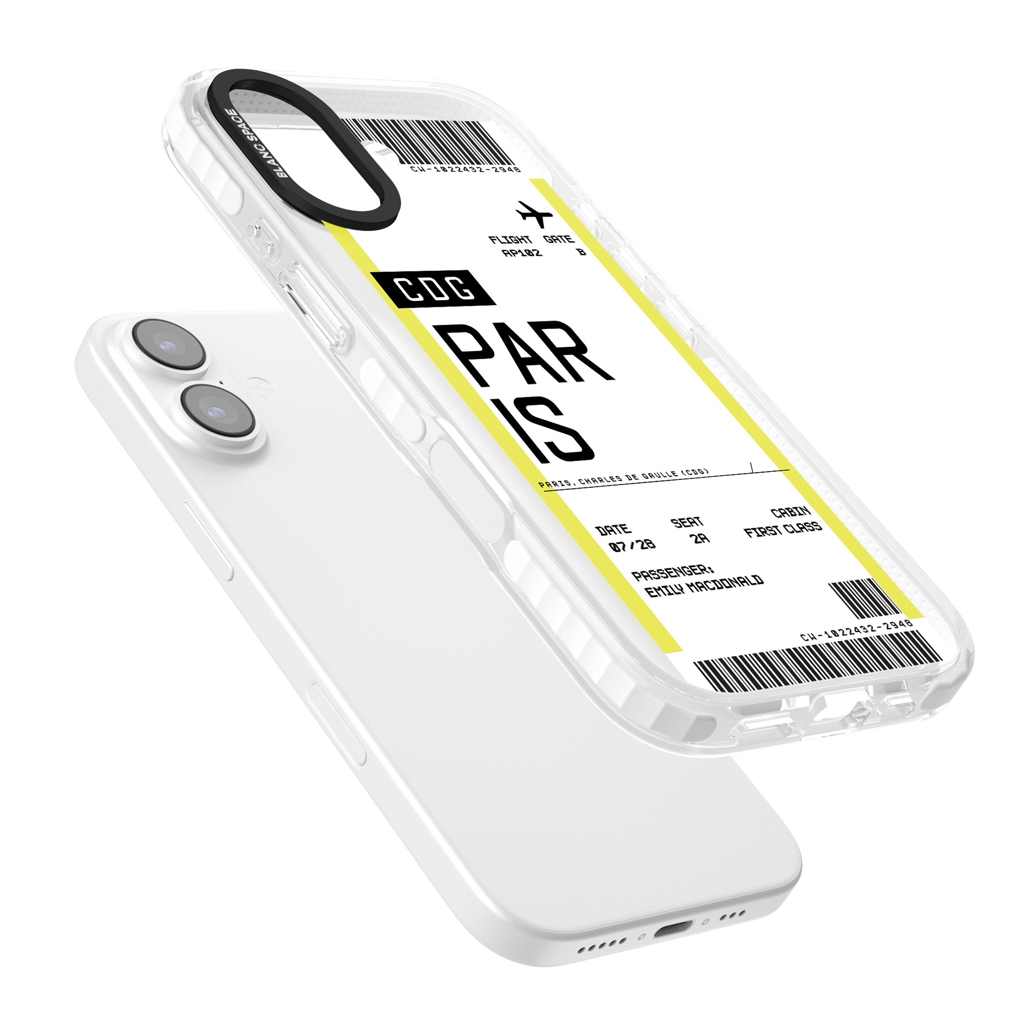 Personalised Paris Boarding Pass iPhone 17 Impact Clear Phone Case Colours