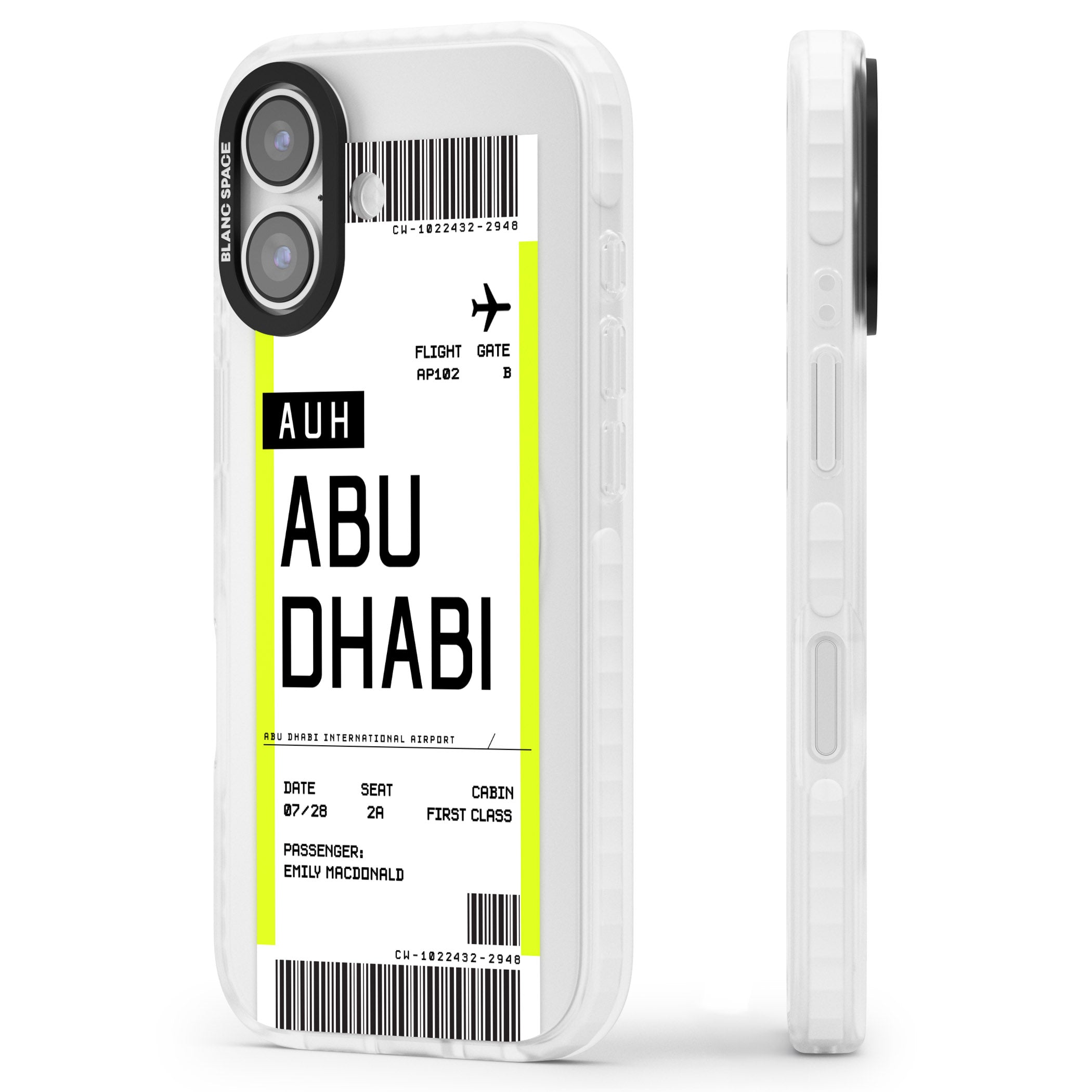 Personalised Abu Dhabi Boarding Pass iPhone 17 Impact Clear Phone Case Side Profile