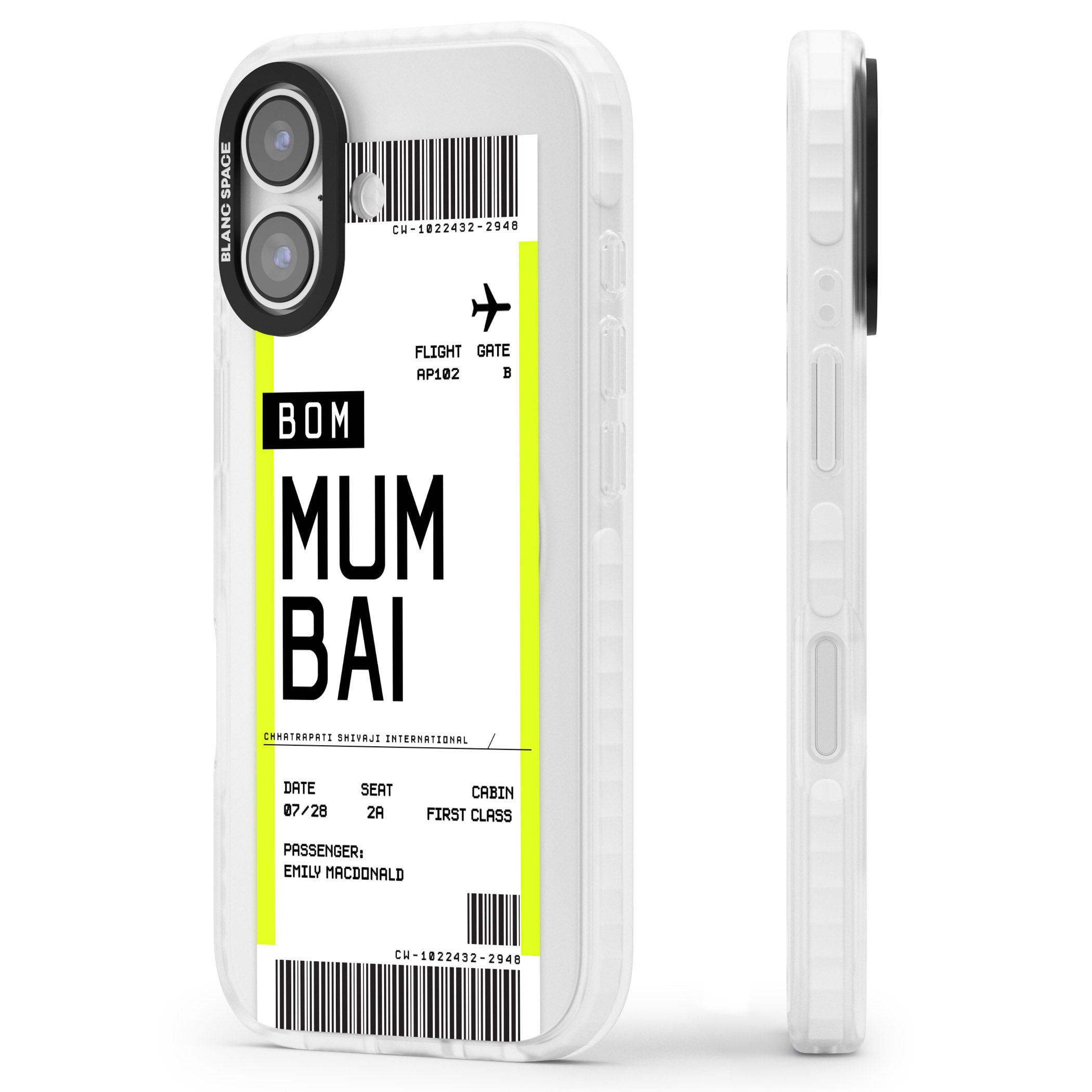 Personalised Mumbai Boarding Pass iPhone 17 Impact Clear Phone Case Side Profile