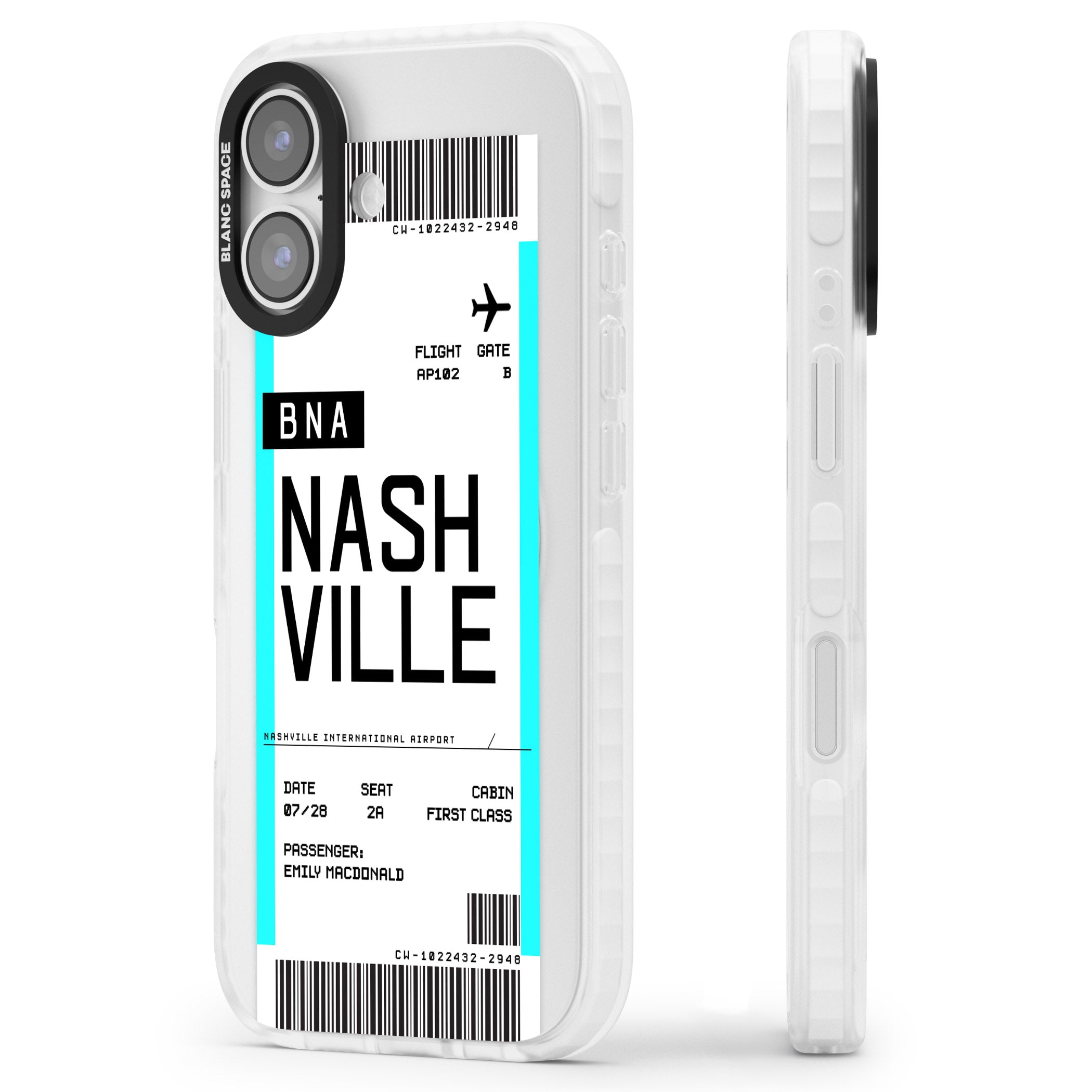 Personalised Nashville Boarding Pass iPhone 17 Impact Clear Phone Case Side Profile