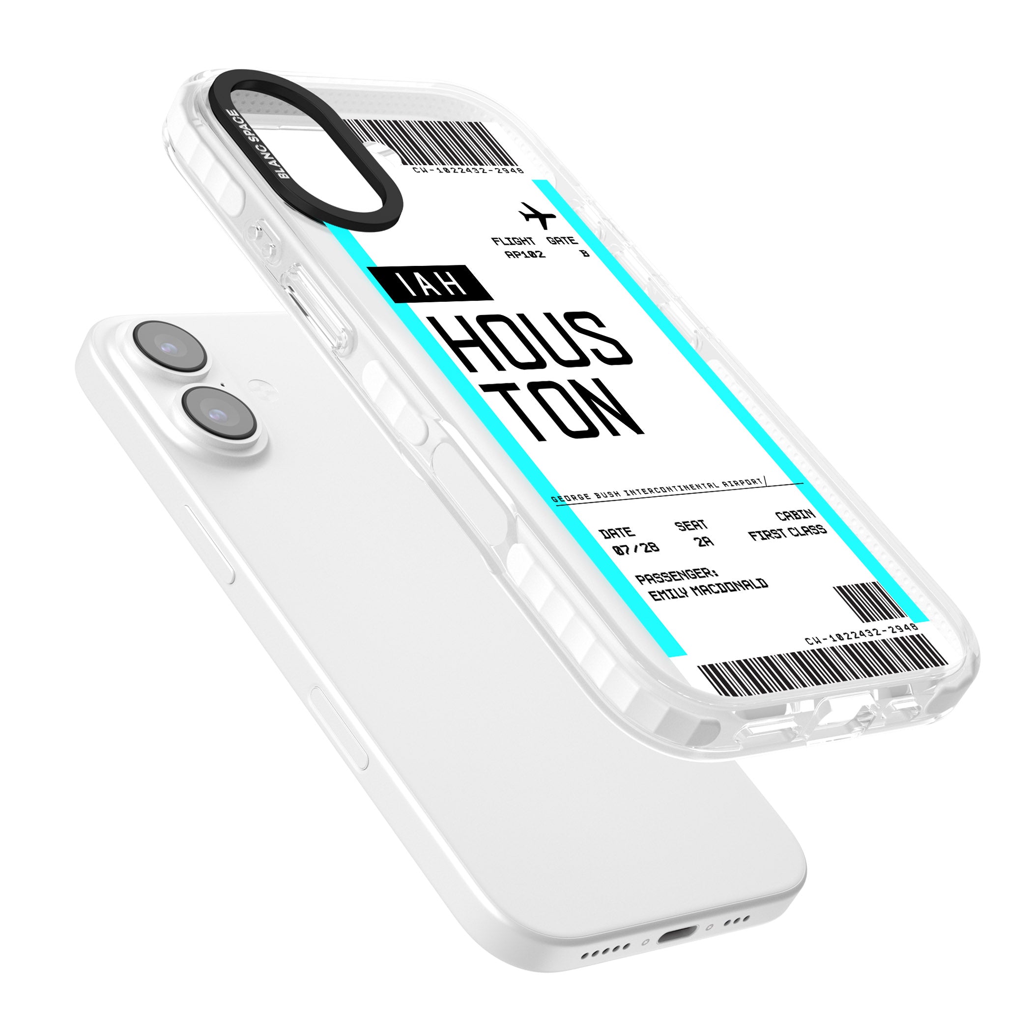 Personalised Houston Boarding Pass iPhone 17 Impact Clear Phone Case Colours