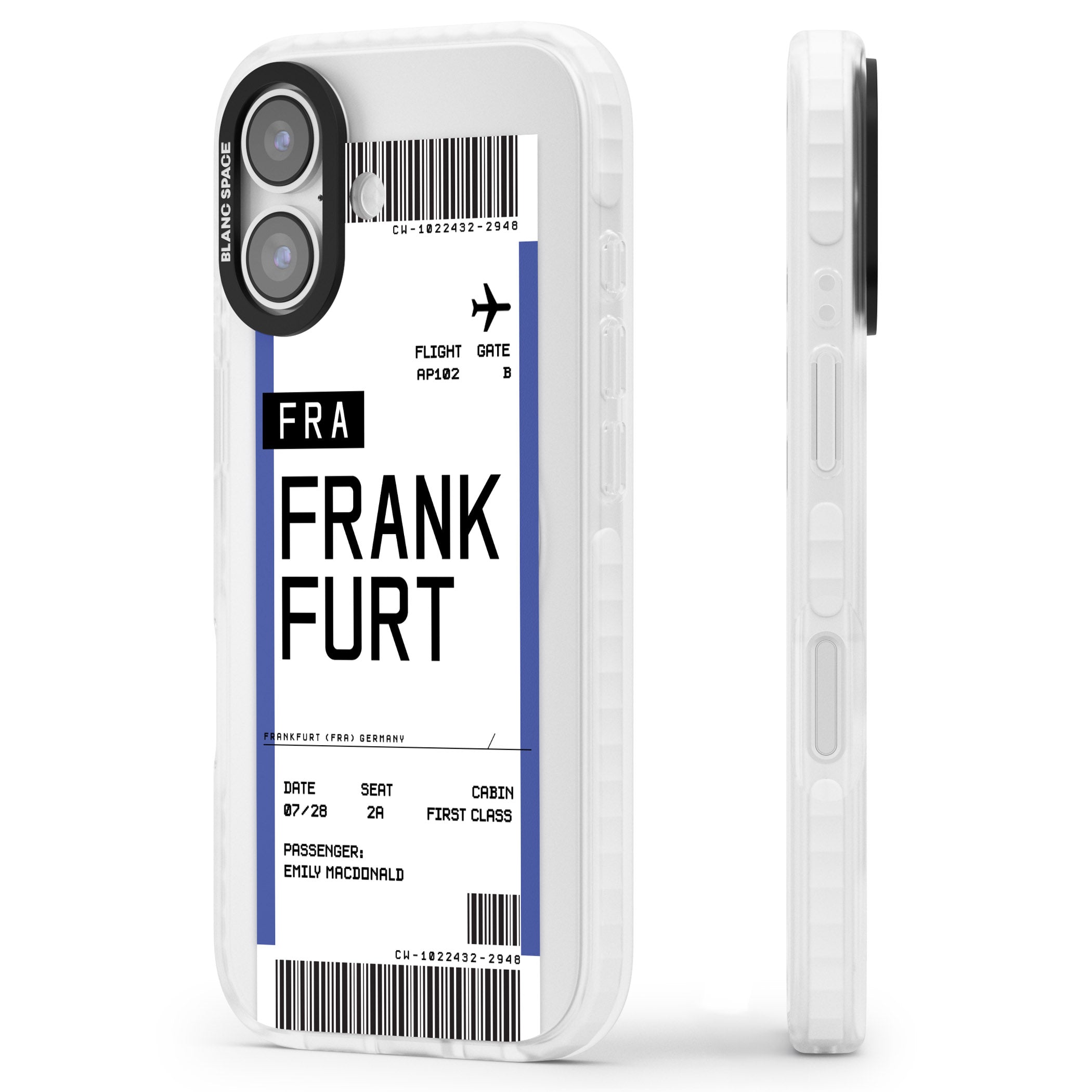 Personalised Frankfurt Boarding Pass iPhone 17 Impact Clear Phone Case Side Profile