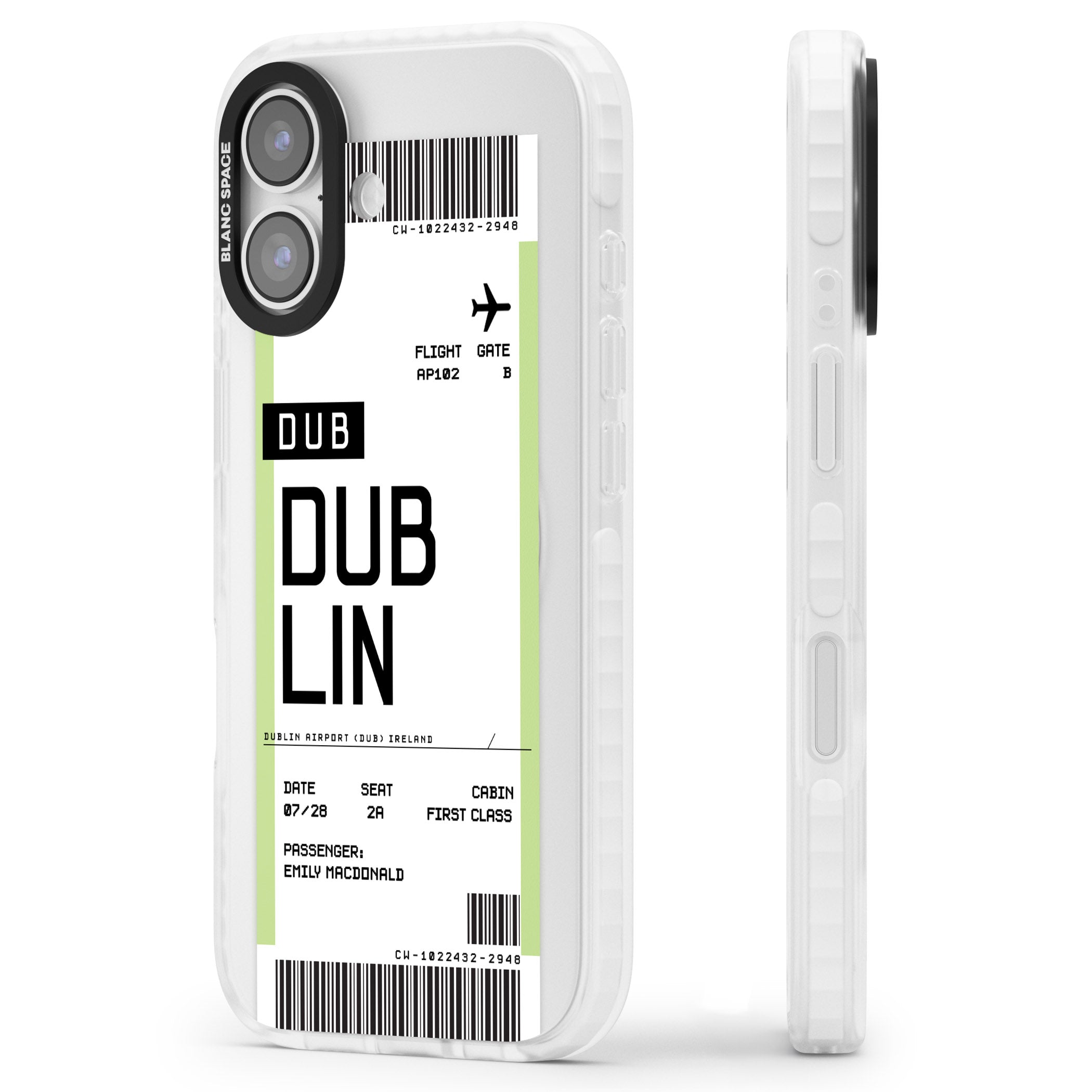 Personalised Dublin Boarding Pass iPhone 17 Impact Clear Phone Case Side Profile