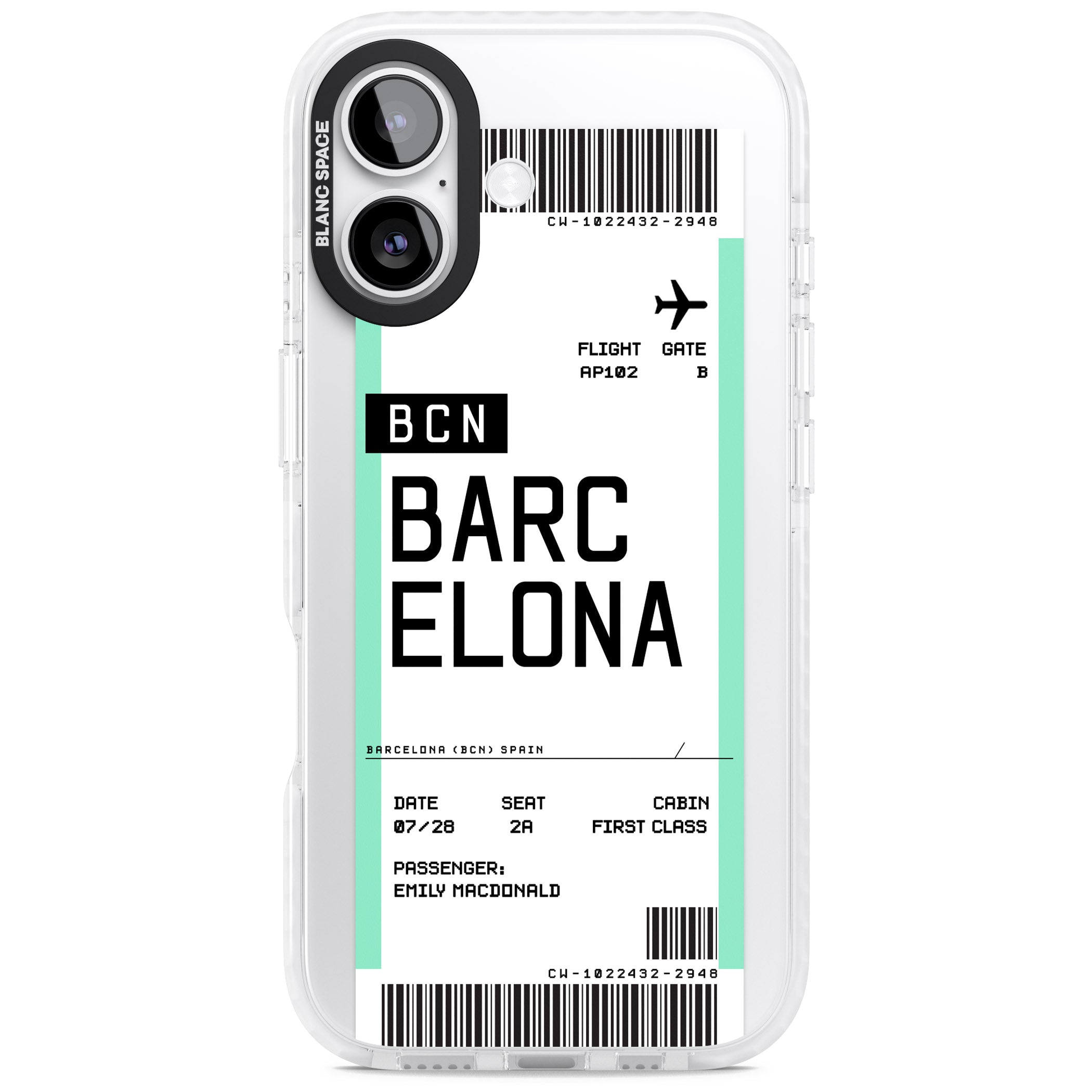 Personalised Barcelona Boarding Pass iPhone 17 Impact Clear Phone Case