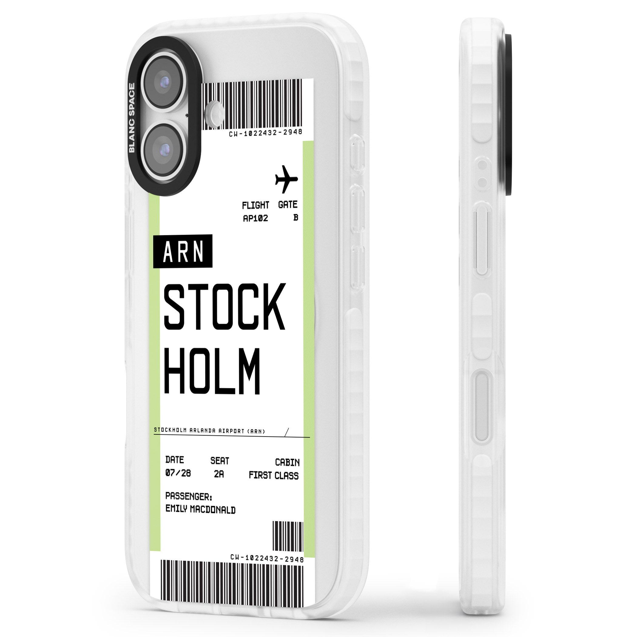Personalised Stockholm Boarding Pass iPhone 17 Impact Clear Phone Case Side Profile