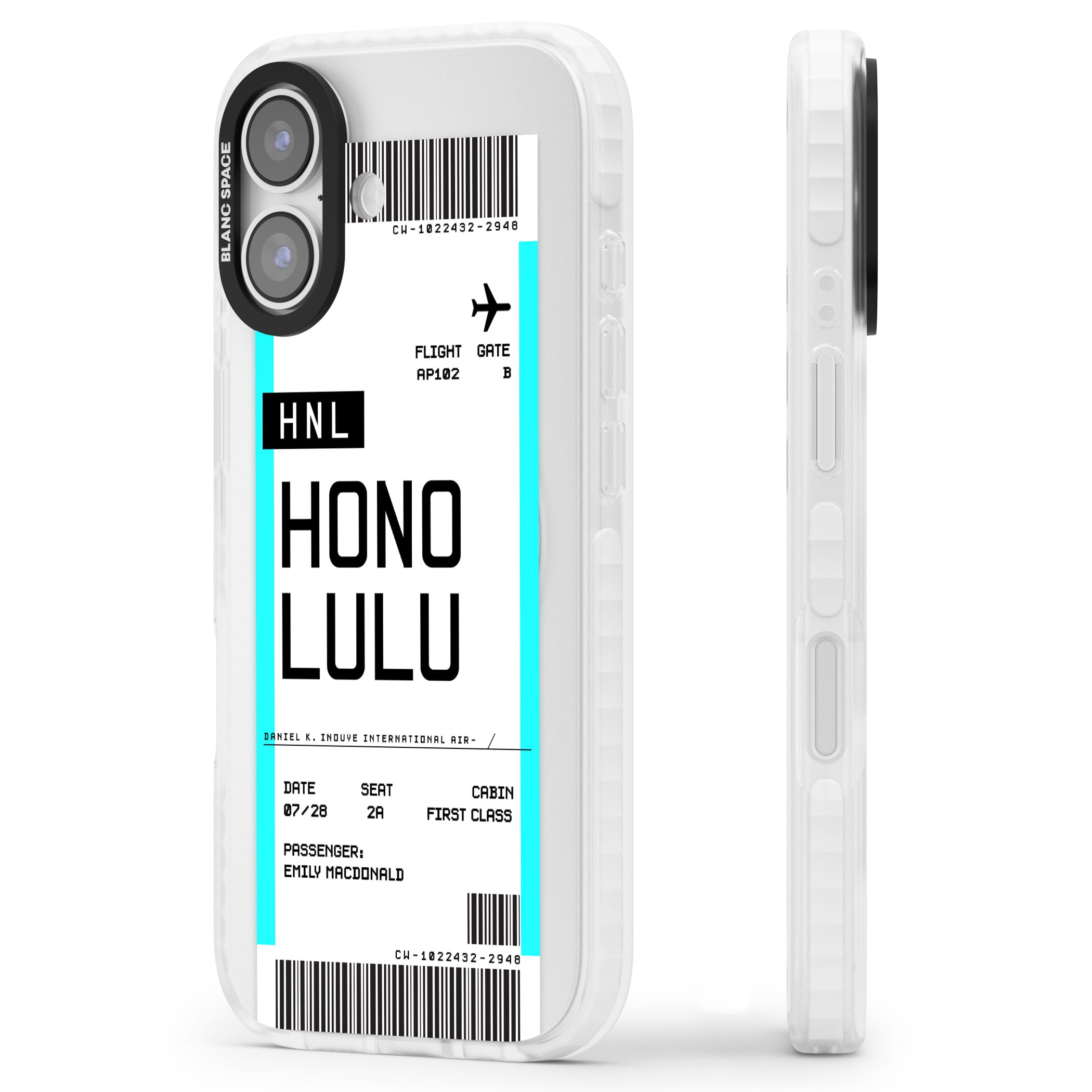 Personalised Honolulu Boarding Pass iPhone 17 Impact Clear Phone Case Side Profile
