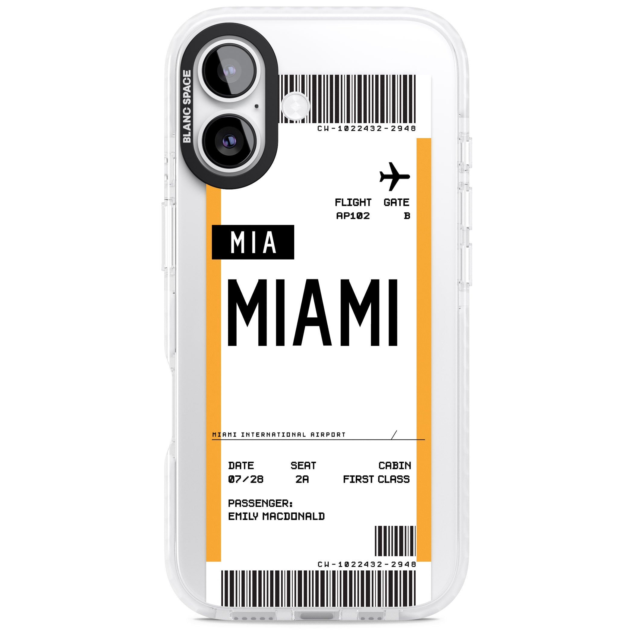 Personalised Miami Boarding Pass iPhone 17 Impact Clear Phone Case