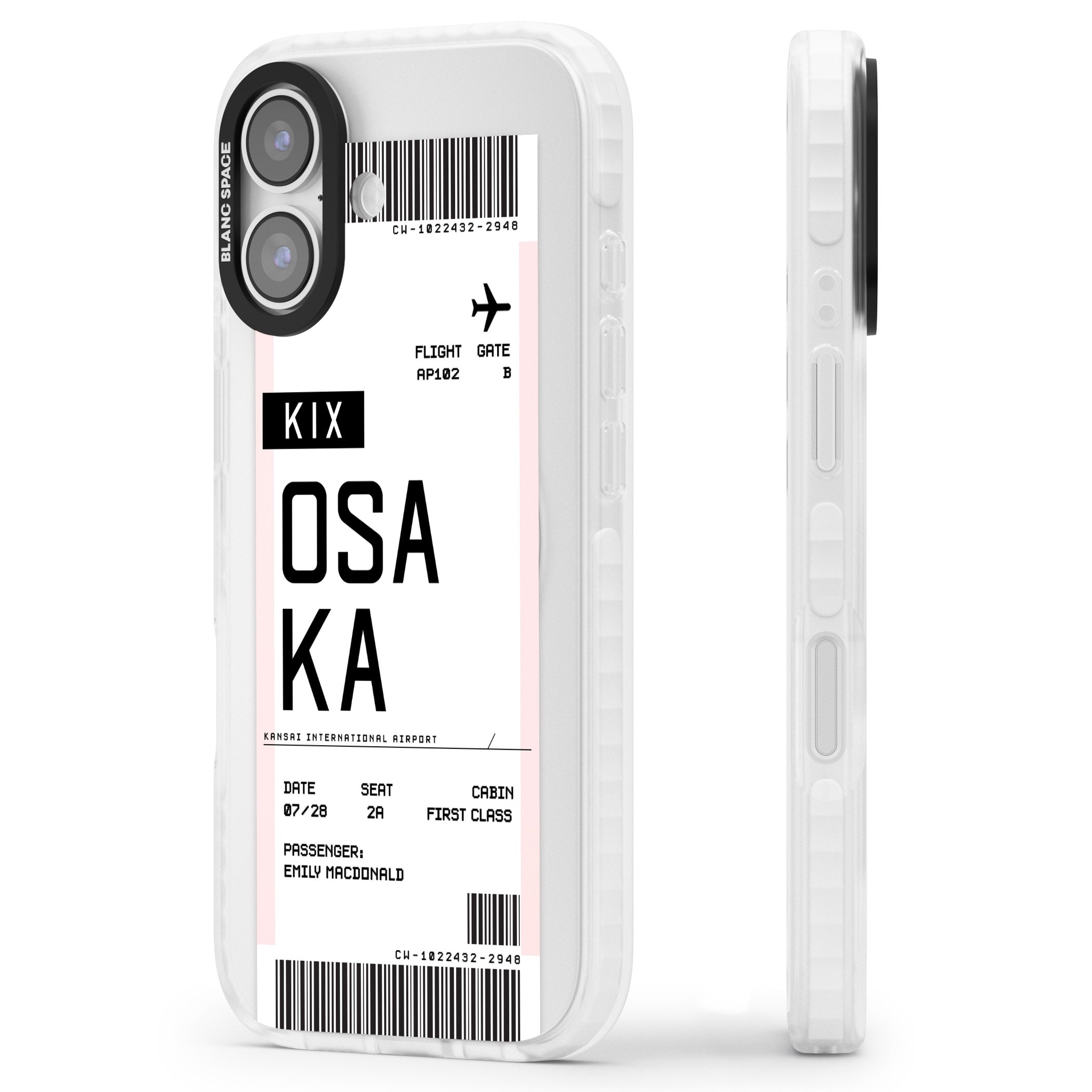 Personalised Osaka Boarding Pass iPhone 17 Impact Clear Phone Case Side Profile