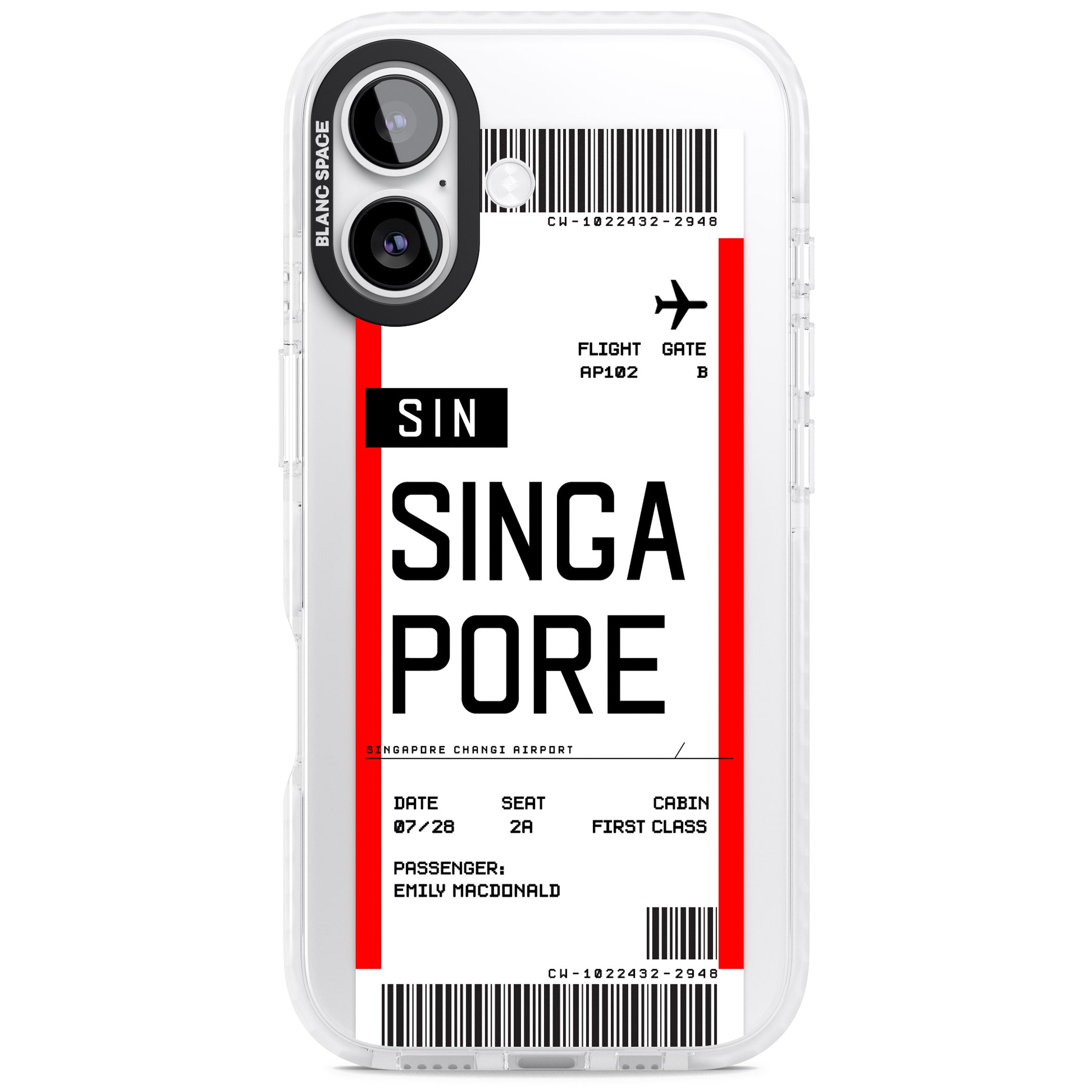 Personalised Singapore Boarding Pass iPhone 17 Impact Clear Phone Case