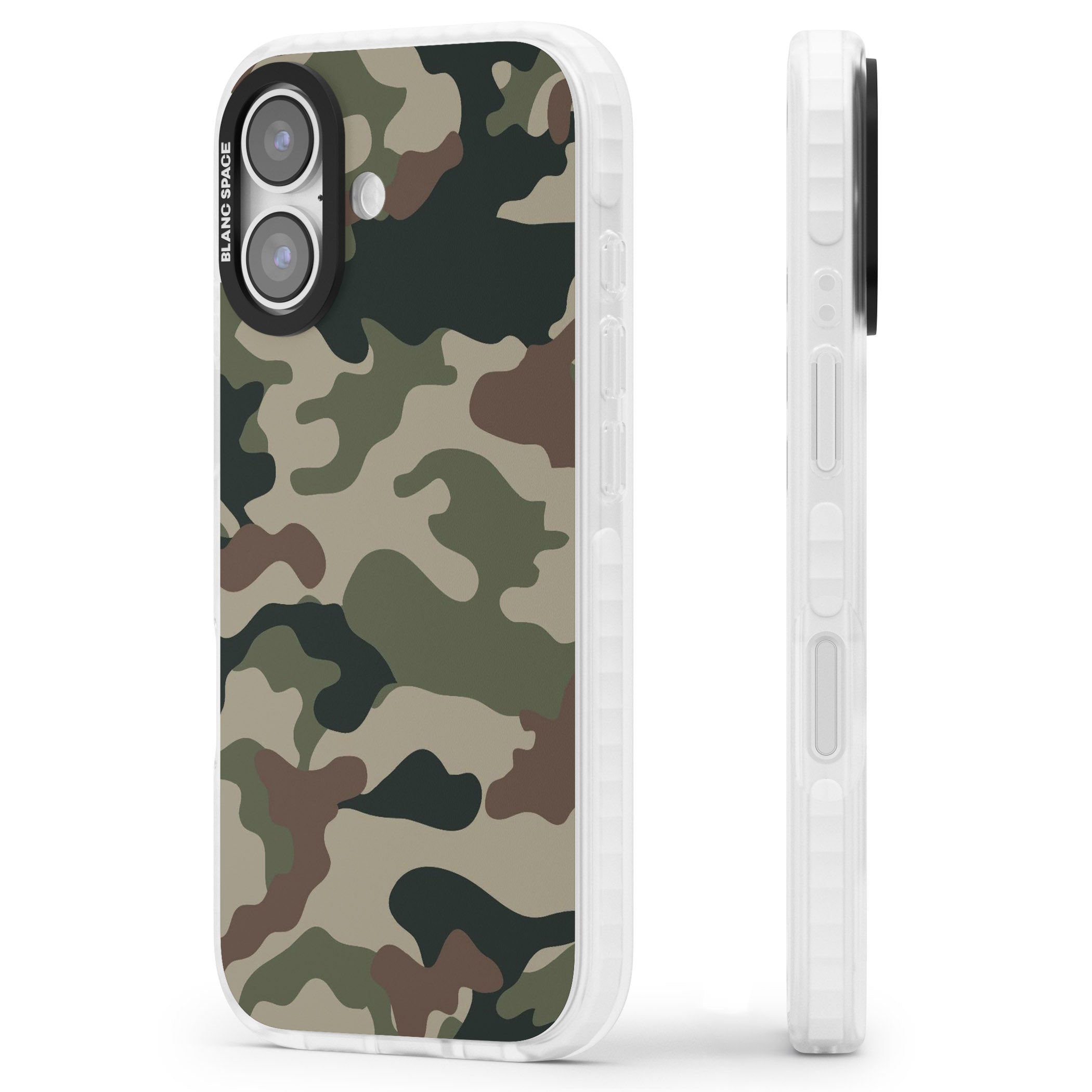 Green And Brown Camo iPhone 17 Impact Clear Phone Case Side Profile