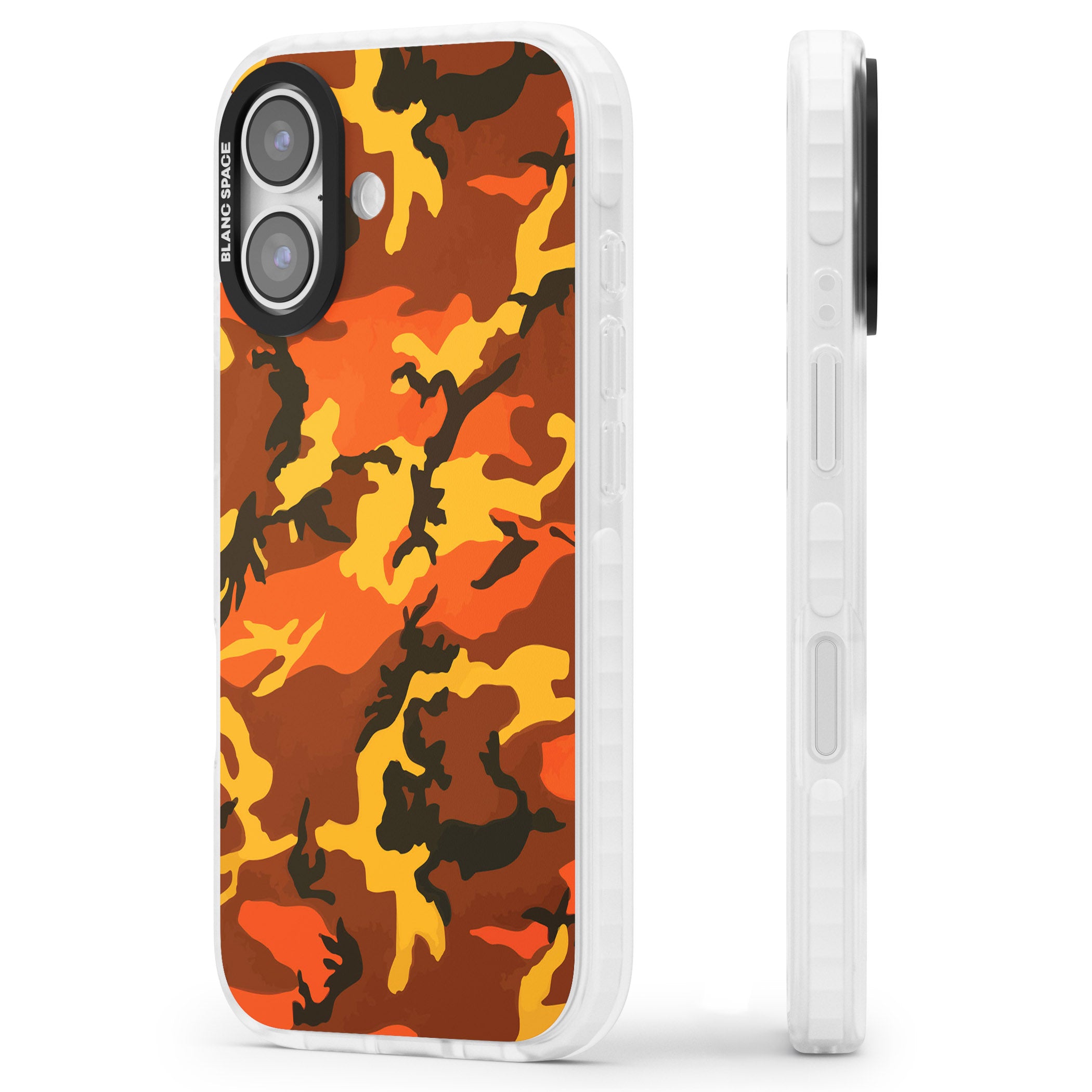 Orange Camo iPhone 17 Impact Clear Phone Case Side Profile
