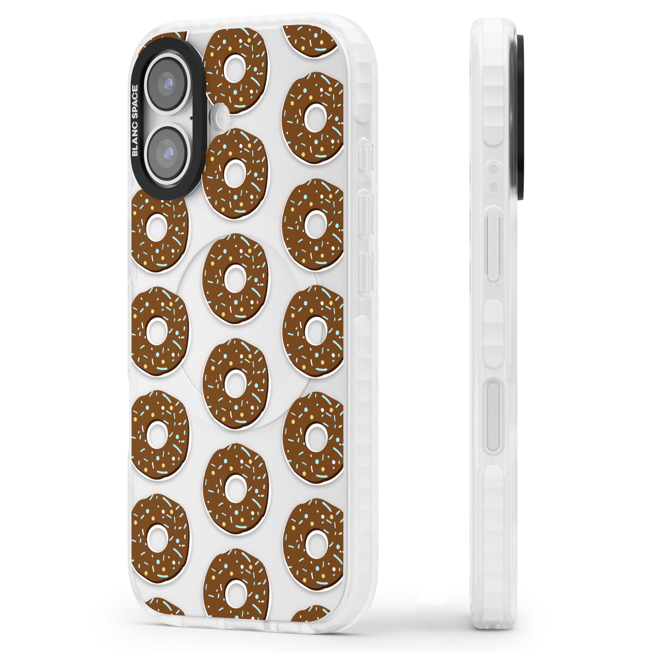 Chocolate Donut Pattern iPhone 17 Impact Clear Phone Case Side Profile