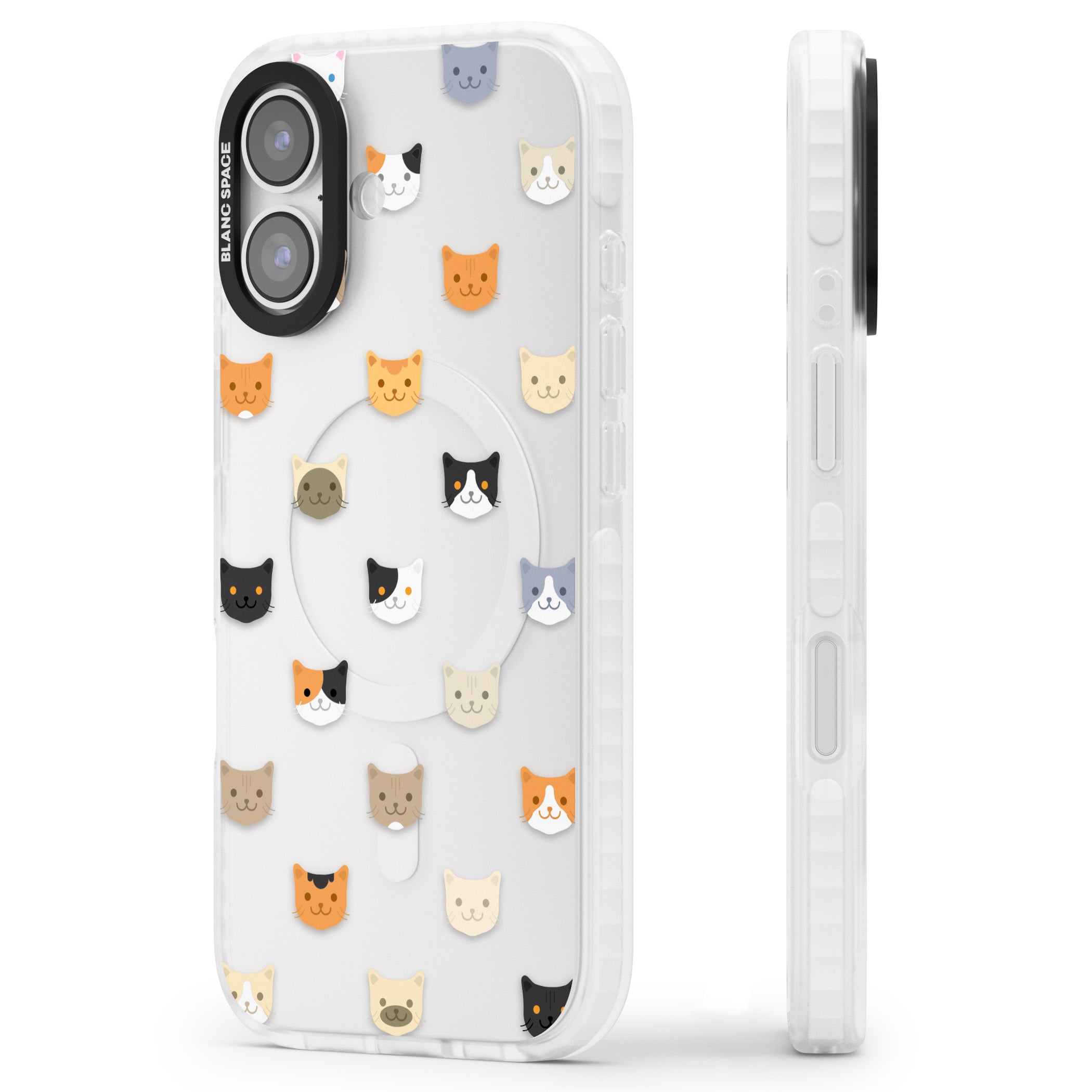 Cute Cat Face Transparent iPhone 17 Impact Clear Phone Case Side Profile
