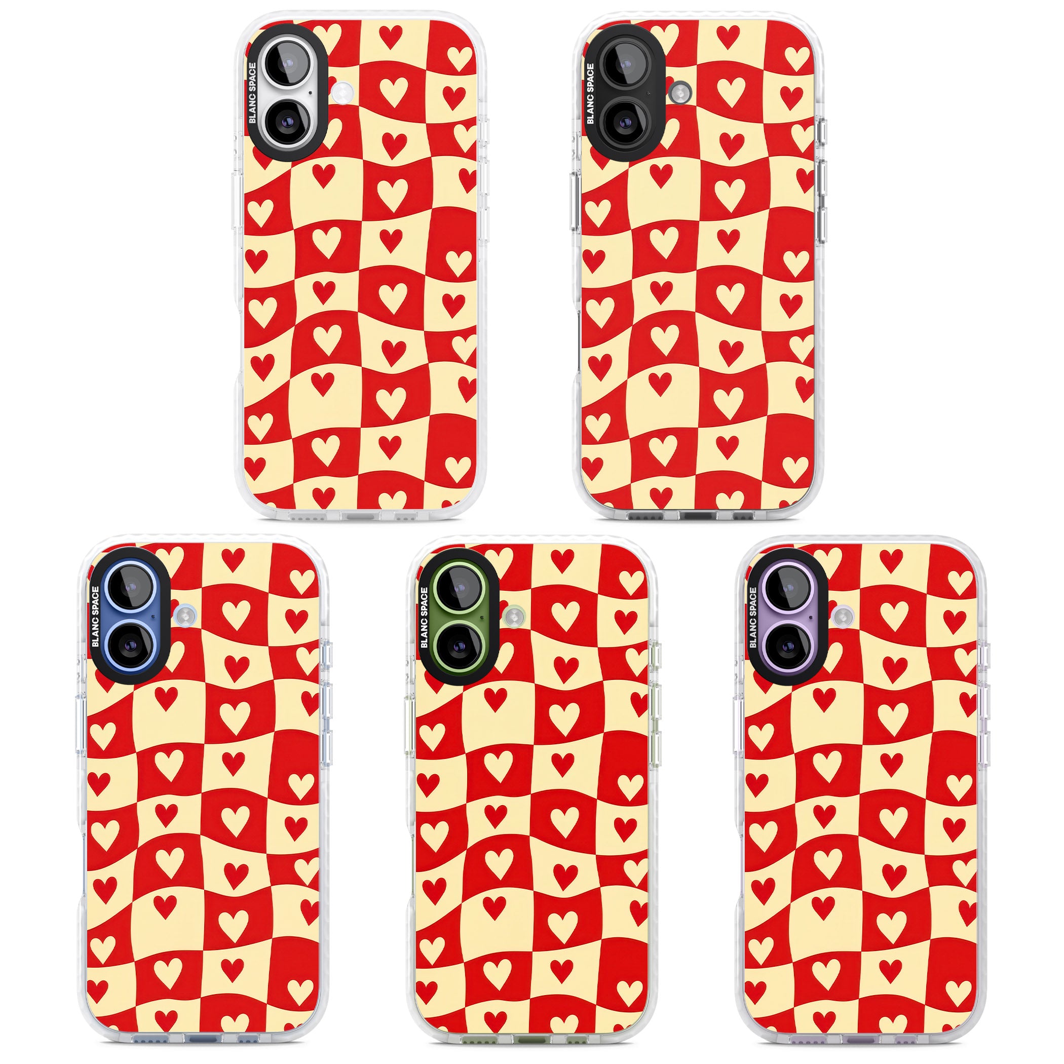 Red Wavy Checked & Hearts iPhone 17 Impact Clear Phone Case APT Impact Protection