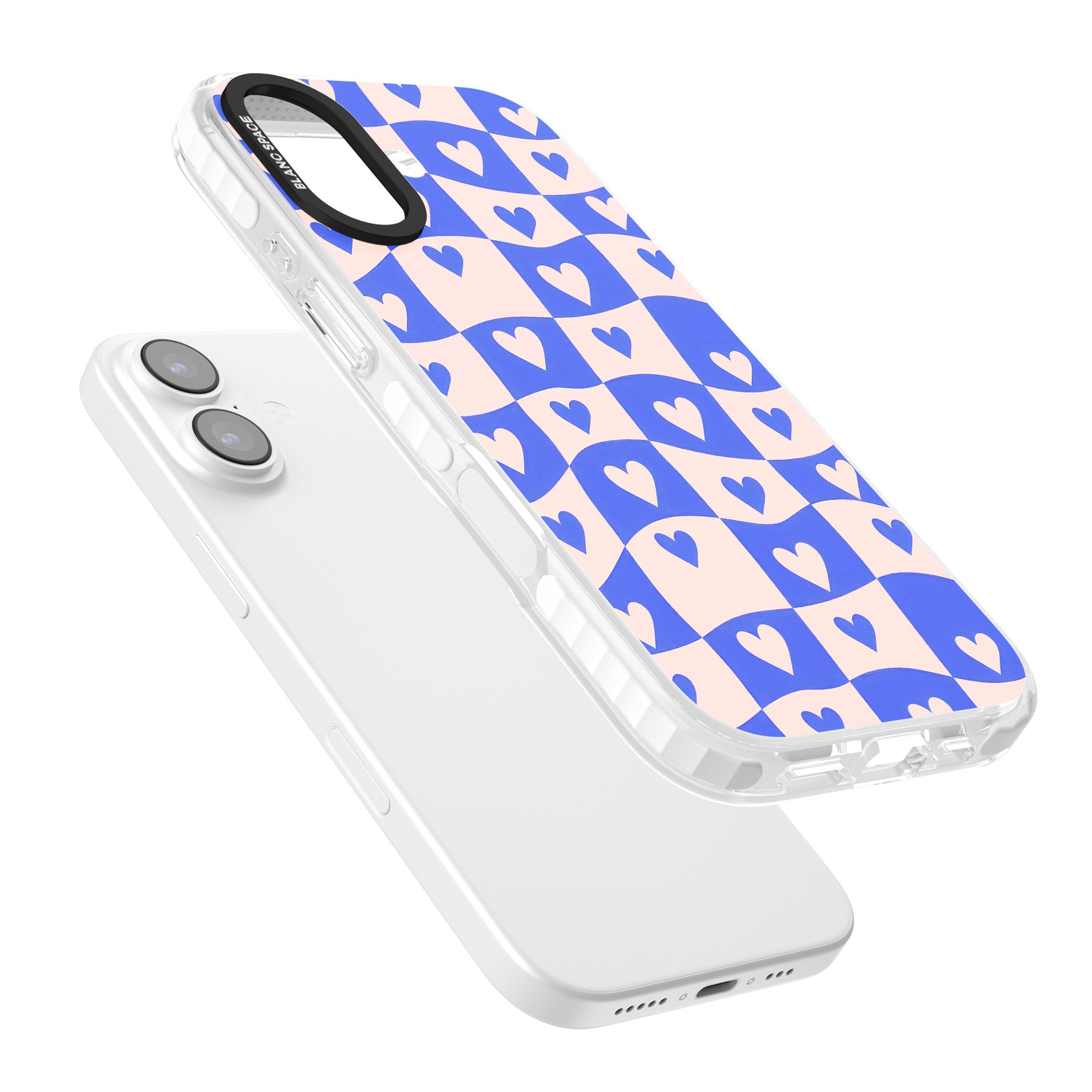 Blue Wavy Checked Hearts iPhone 17 Impact Clear Phone Case Colours