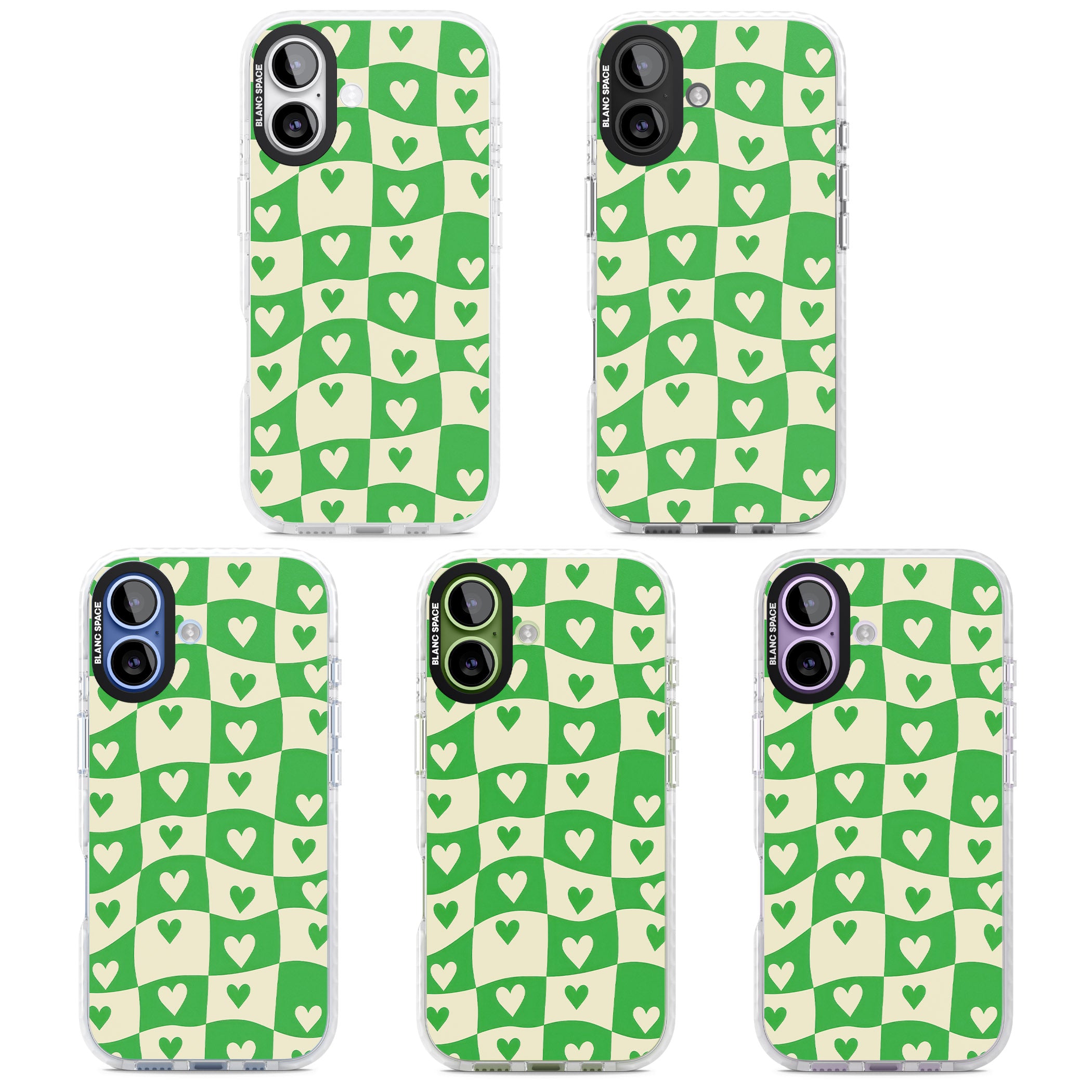 Green Wavy Checked Hearts iPhone 17 Impact Clear Phone Case APT Impact Protection