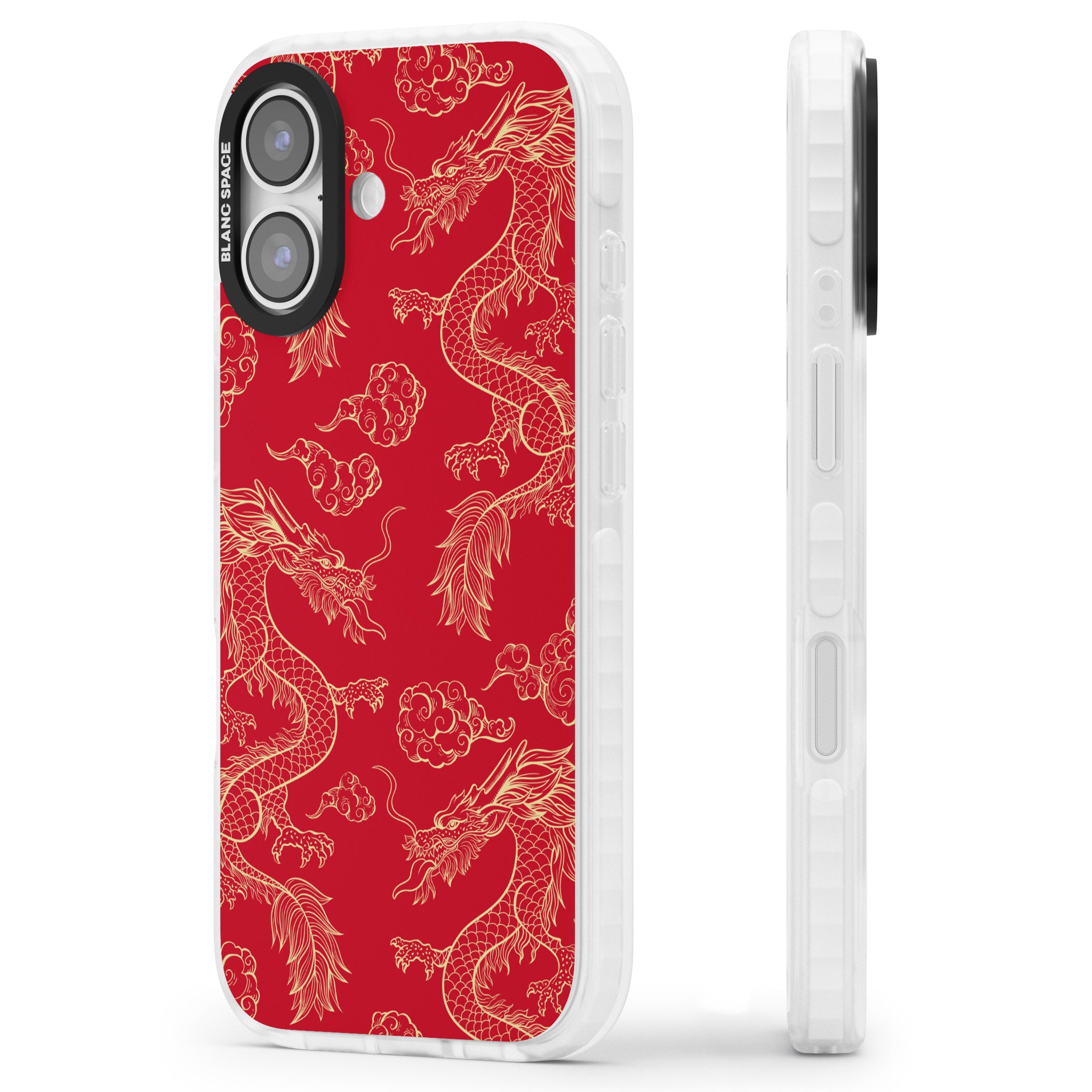 Red And Gold Dragon Pattern iPhone 17 Impact Clear Phone Case Side Profile