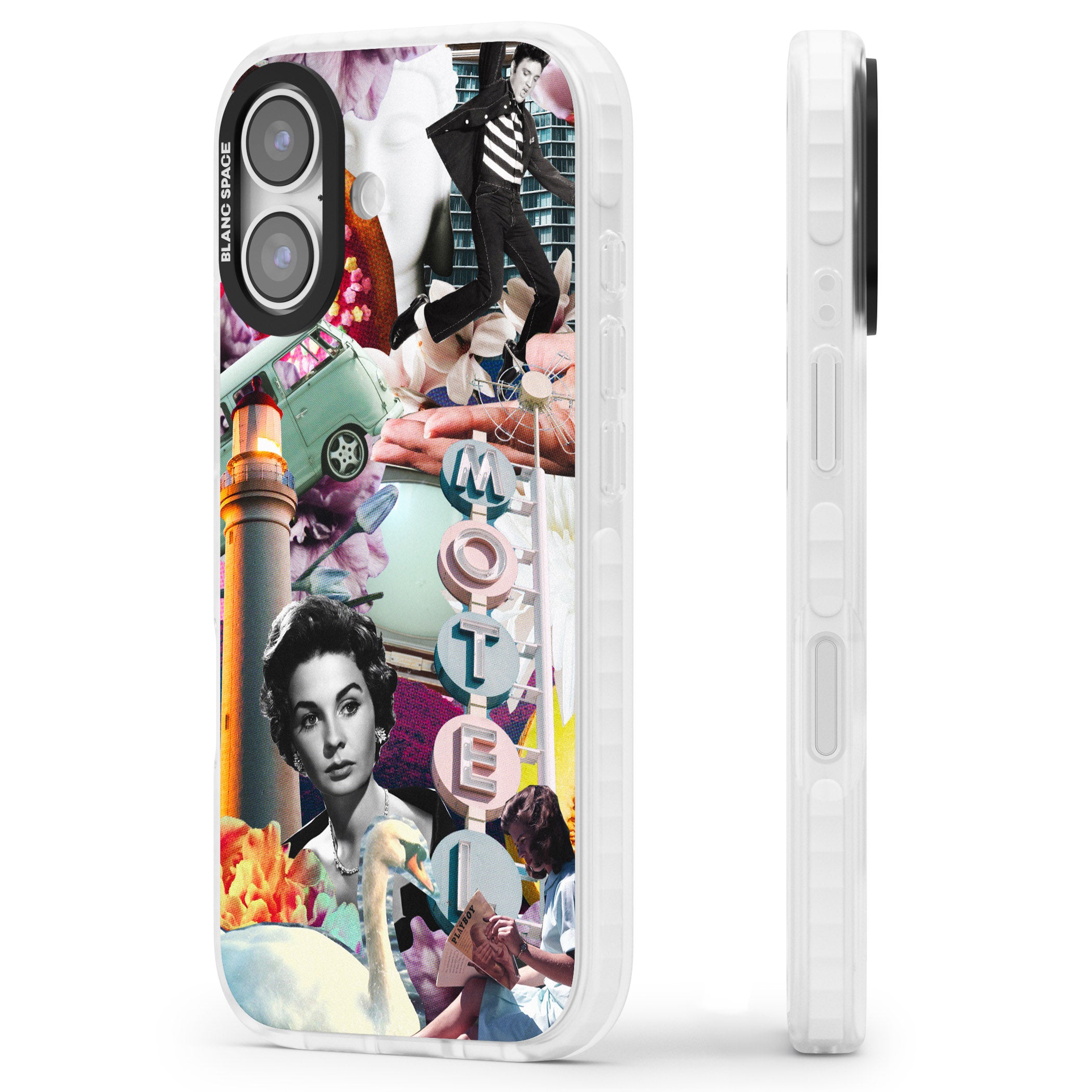 Retro Motel Collage iPhone 17 Impact Clear Phone Case Side Profile
