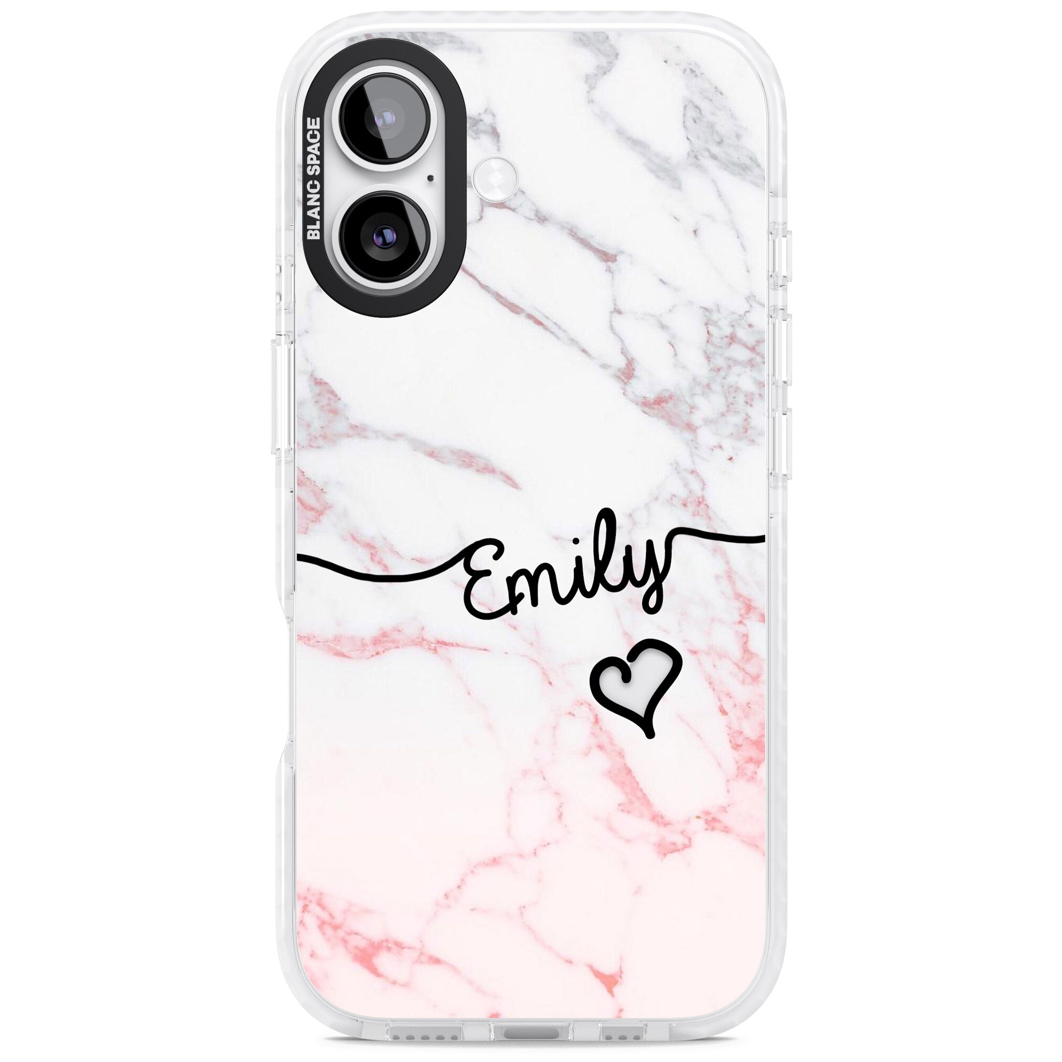 Personalised Pink Fade Marble Heart iPhone 17 Impact Clear Phone Case