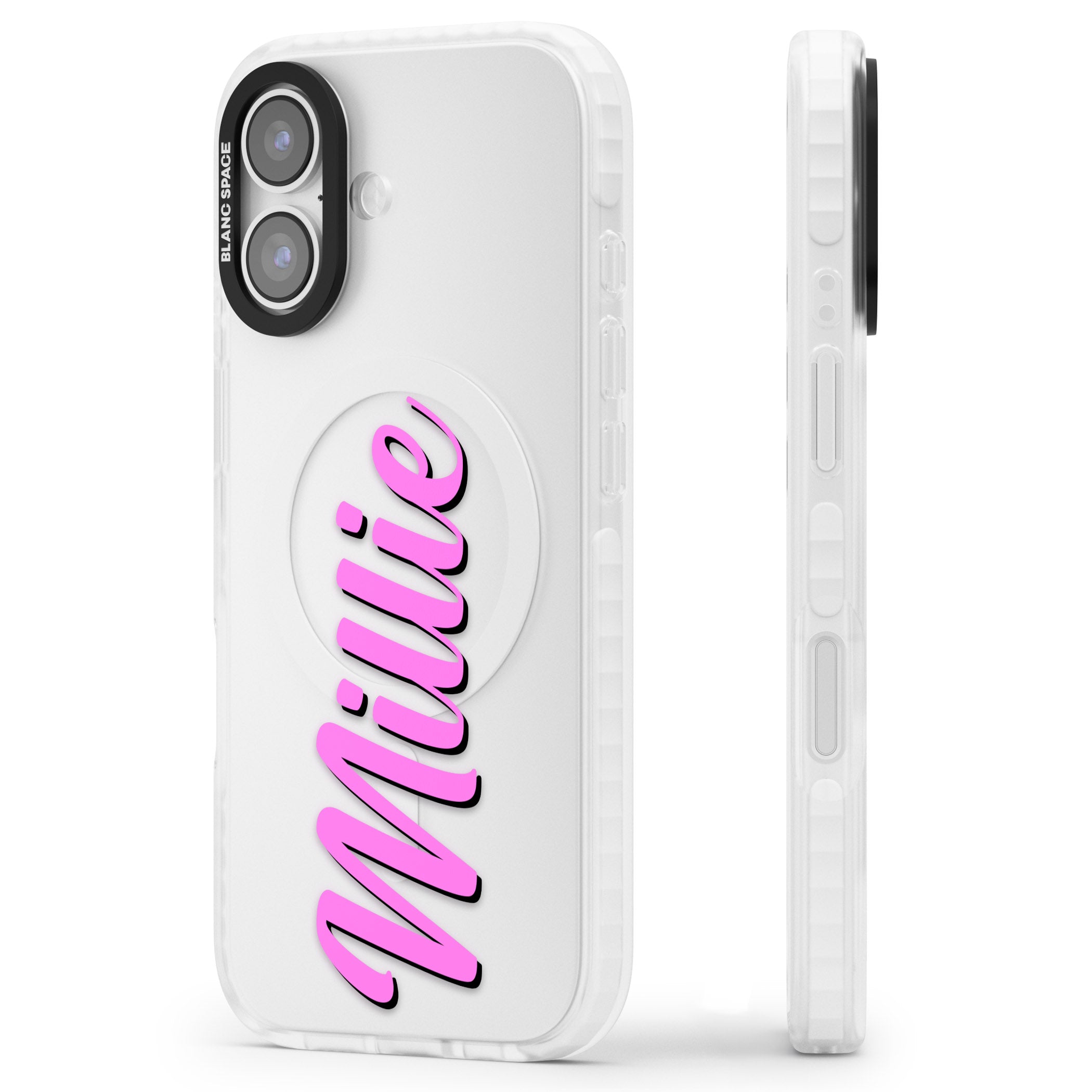Personalised Cute Vertical Name iPhone 17 Impact Clear Phone Case Side Profile