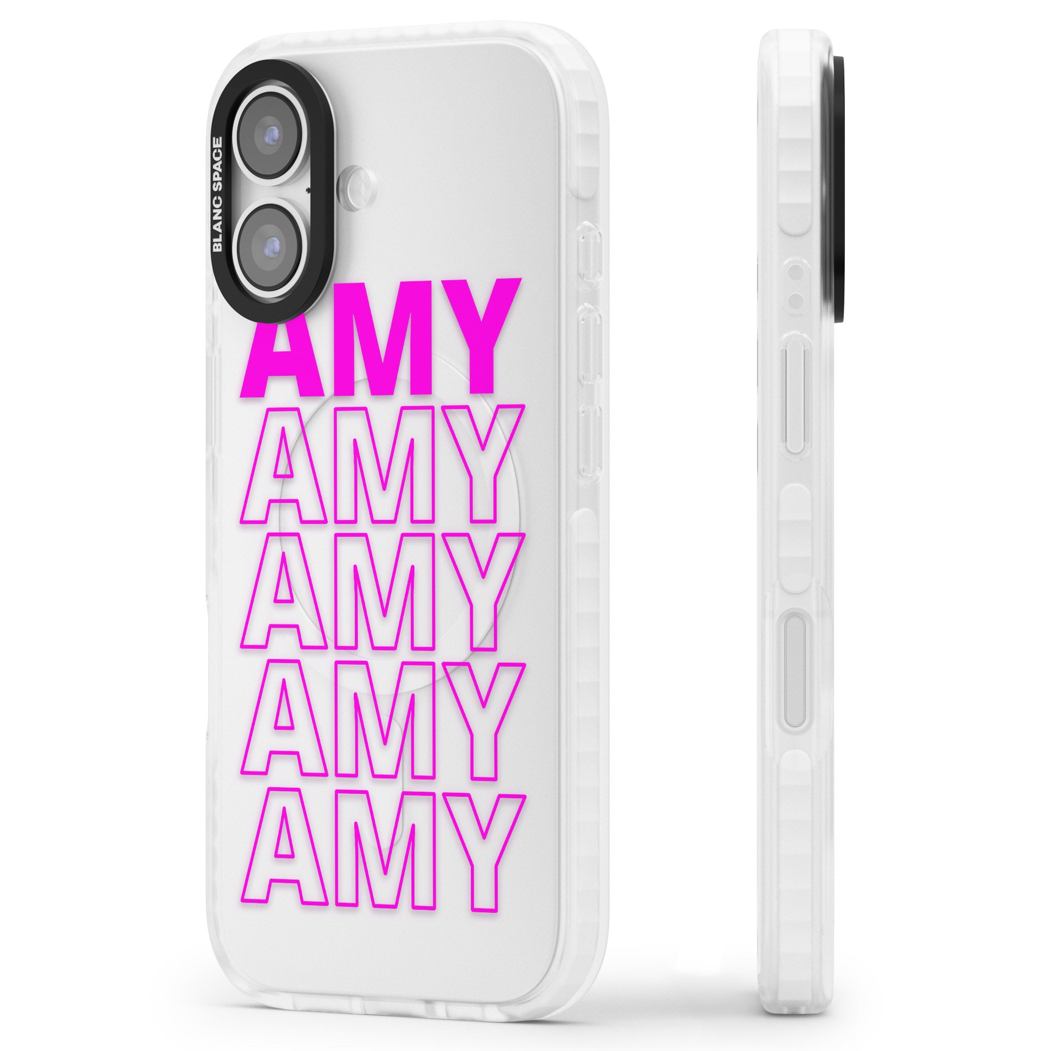 Personalised Bold Repeated Name iPhone 17 Impact Clear Phone Case Side Profile