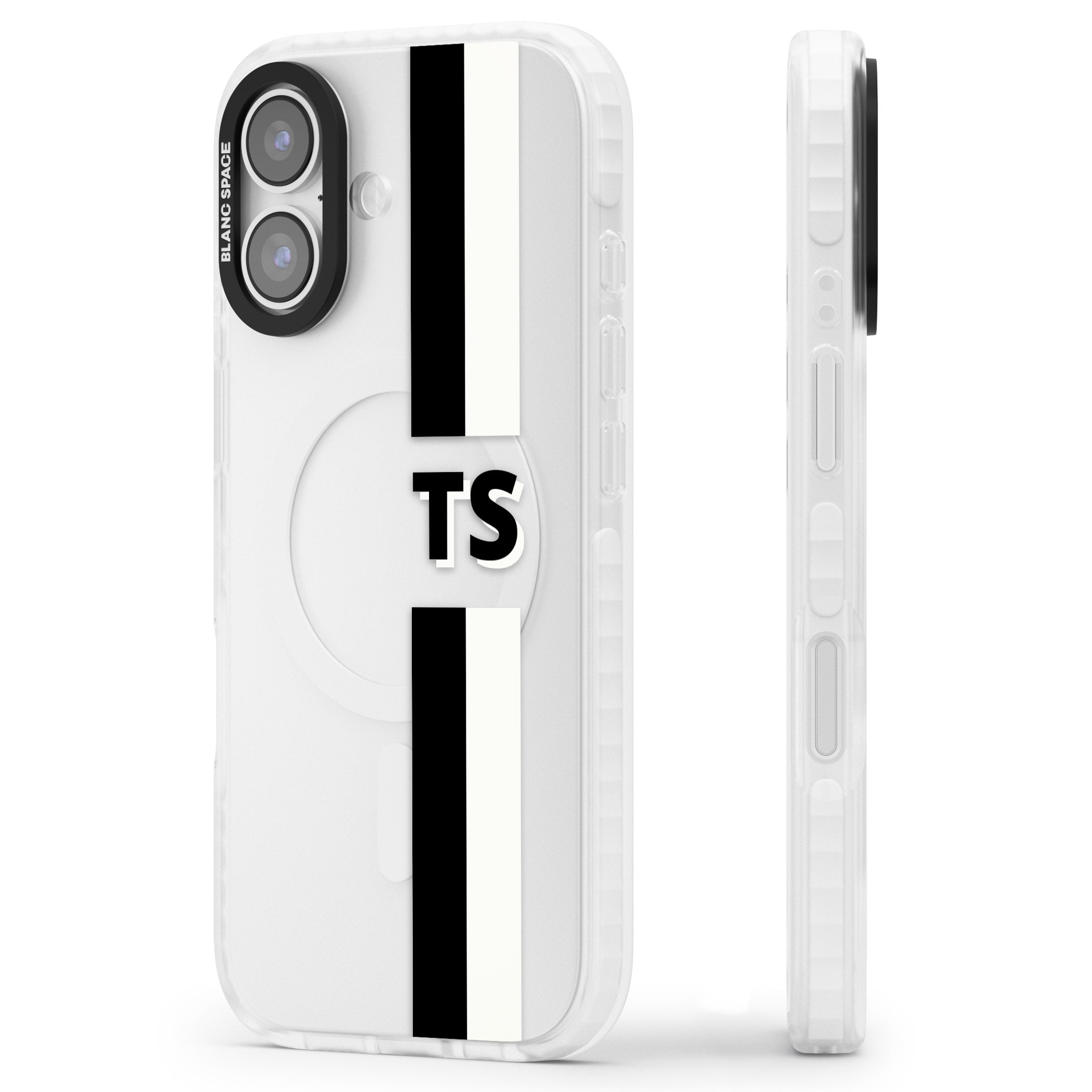 Personalised Black And White Stripe iPhone 17 Impact Clear Phone Case Side Profile