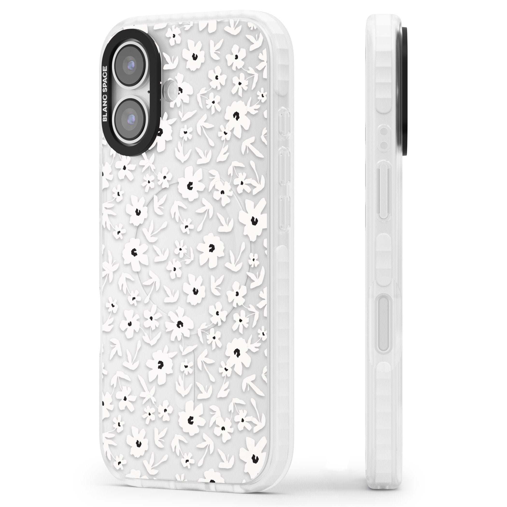 Monochrome Floral iPhone 17 Impact Clear Phone Case Side Profile