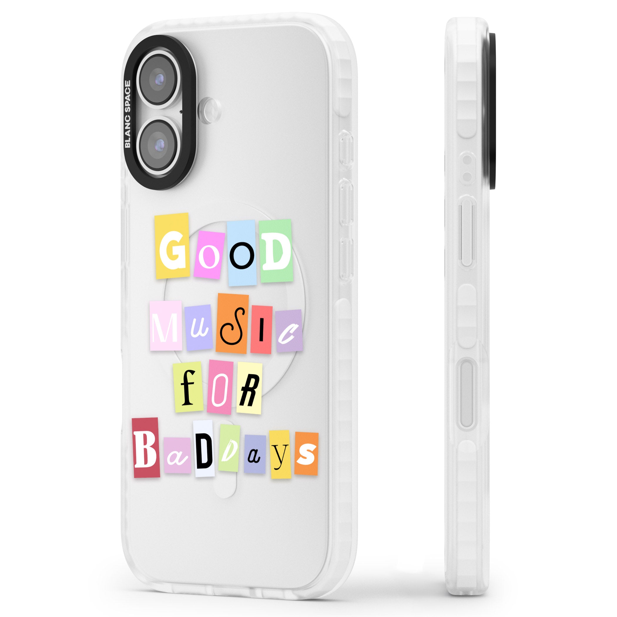 Good Music For Bad Days iPhone 17 Impact Clear Phone Case Side Profile