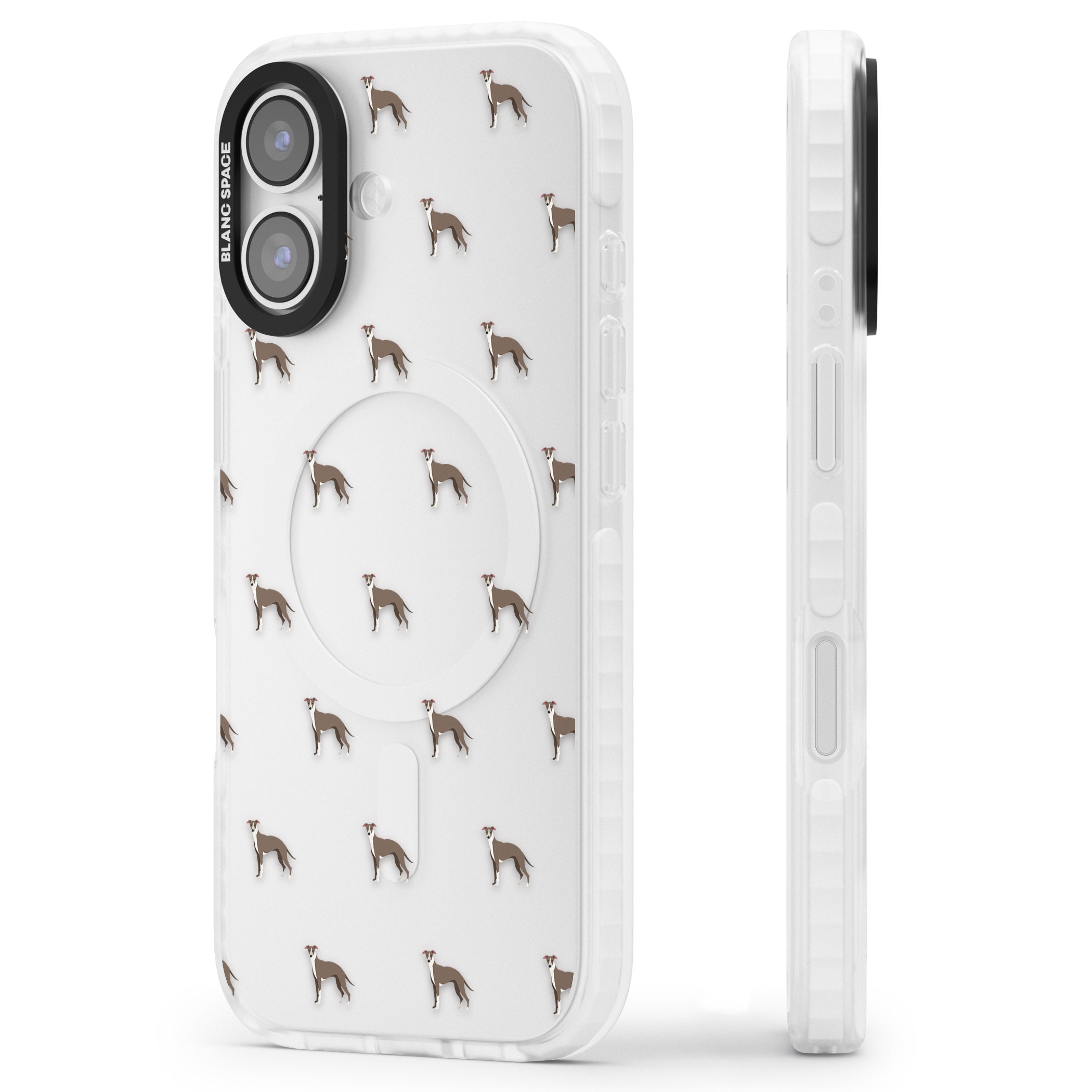 Whippet Dog Pattern Clear iPhone 17 Impact Clear Phone Case Side Profile