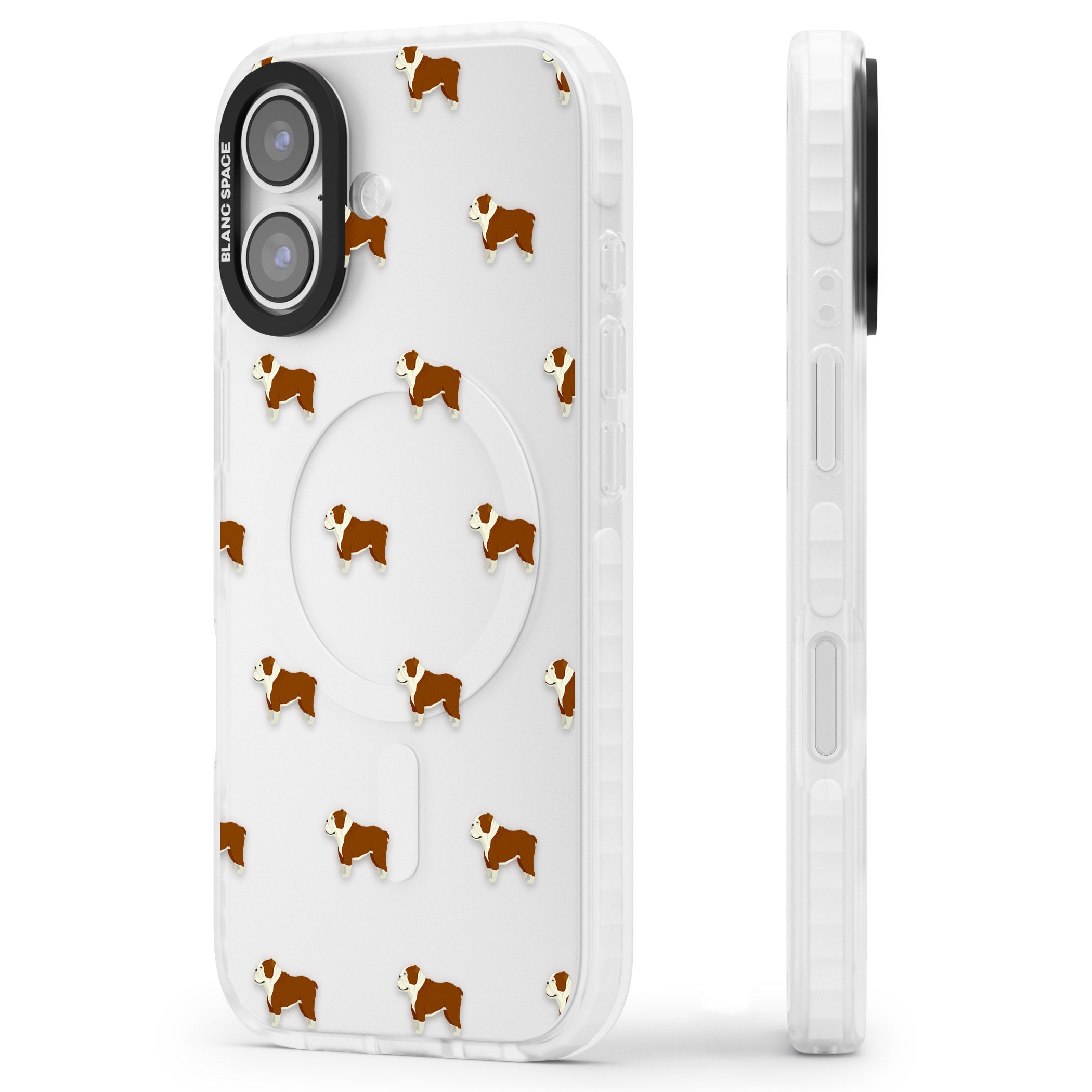 Bulldog Pattern Clear iPhone 17 Impact Clear Phone Case Side Profile