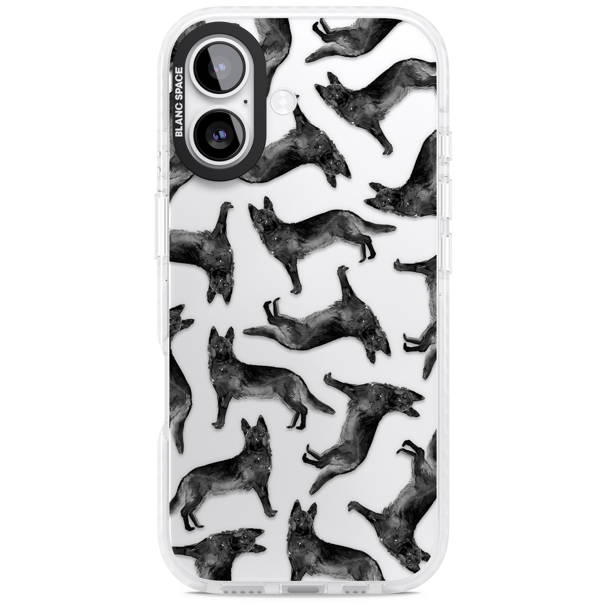 German Shepherd Pattern Black iPhone 17 Impact Clear Phone Case