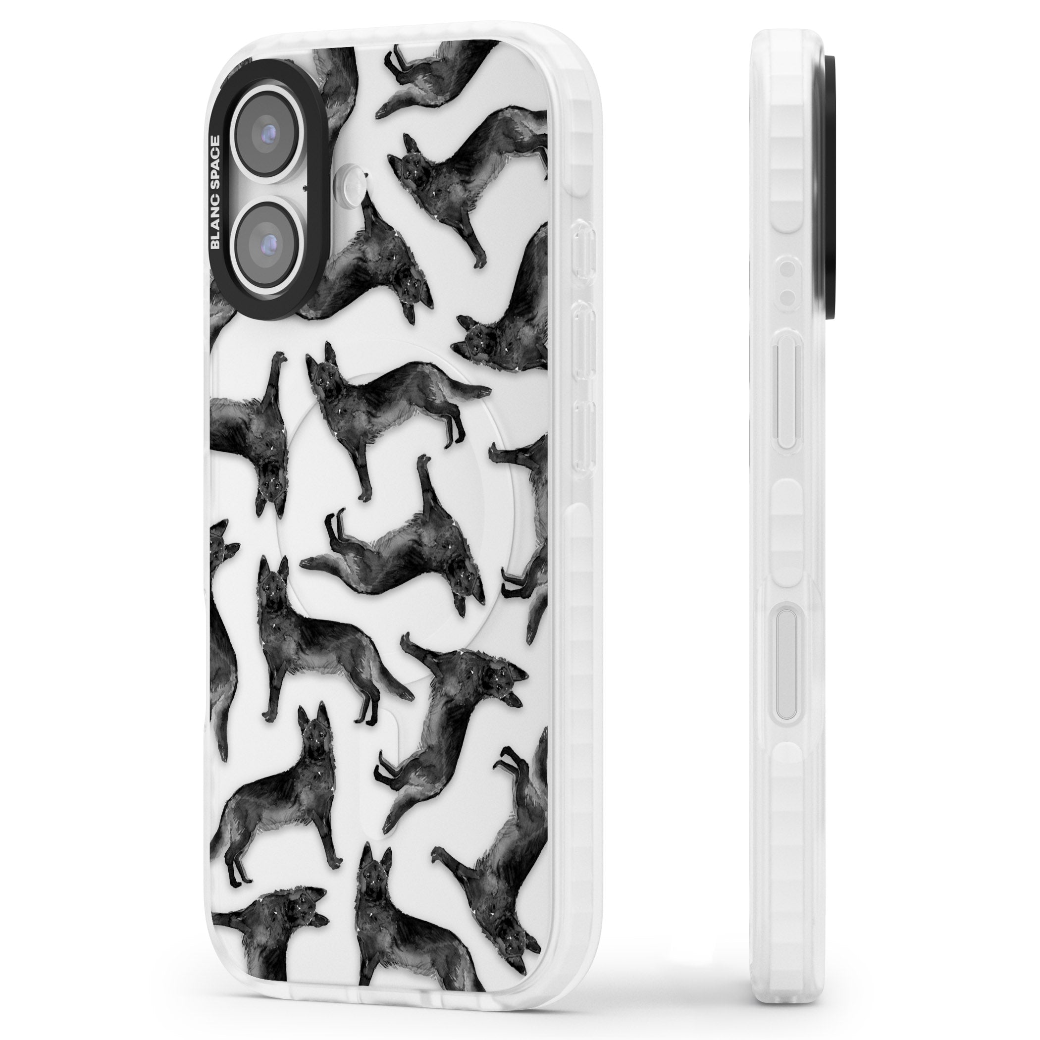 German Shepherd Pattern Black iPhone 17 Impact Clear Phone Case Side Profile