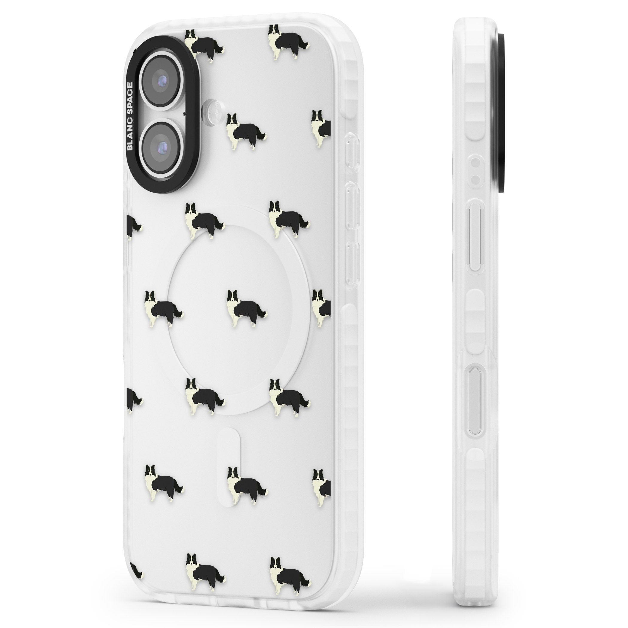 Border Collie Pattern Clear iPhone 17 Impact Clear Phone Case Side Profile