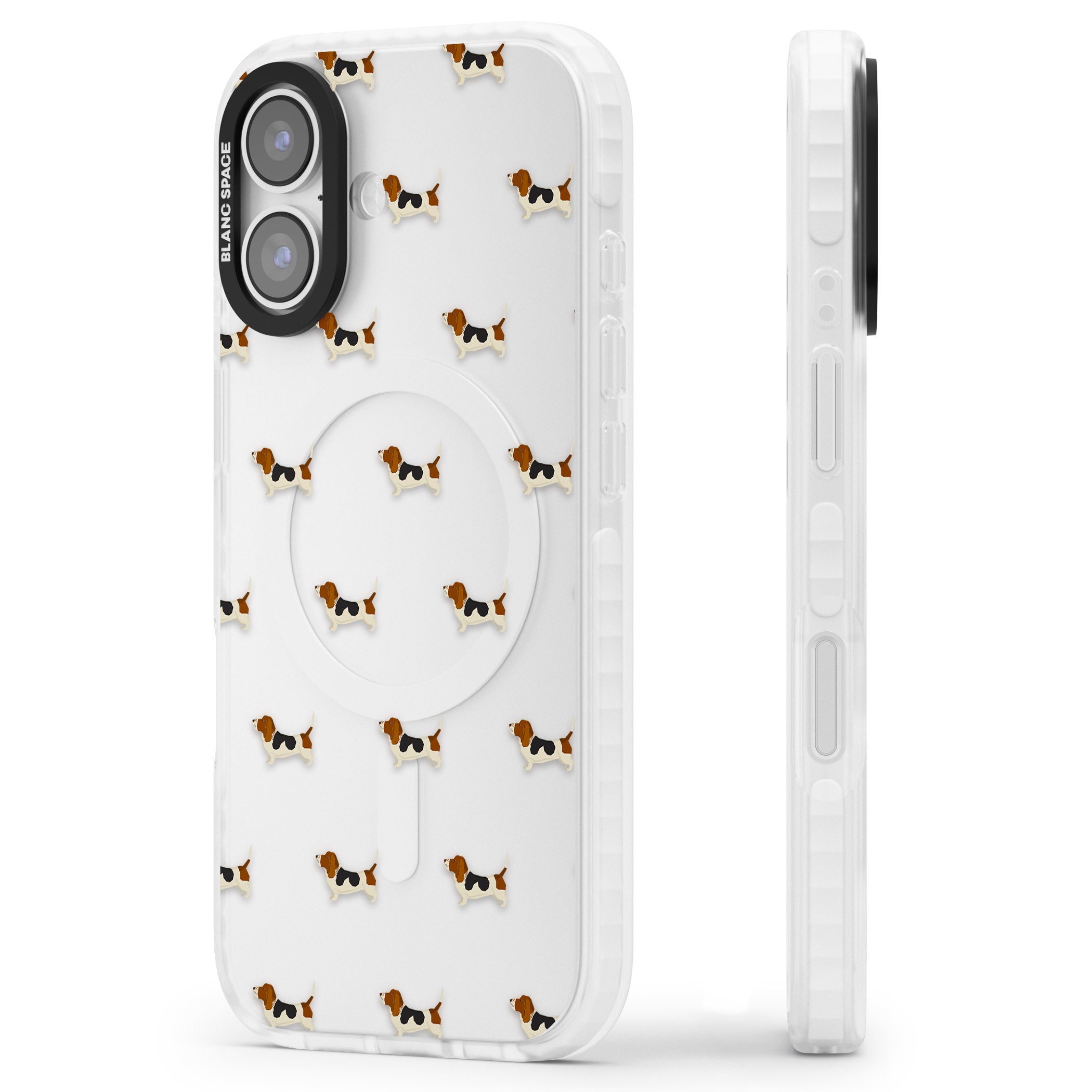 Basset Hound Pattern iPhone 17 Impact Clear Phone Case Side Profile